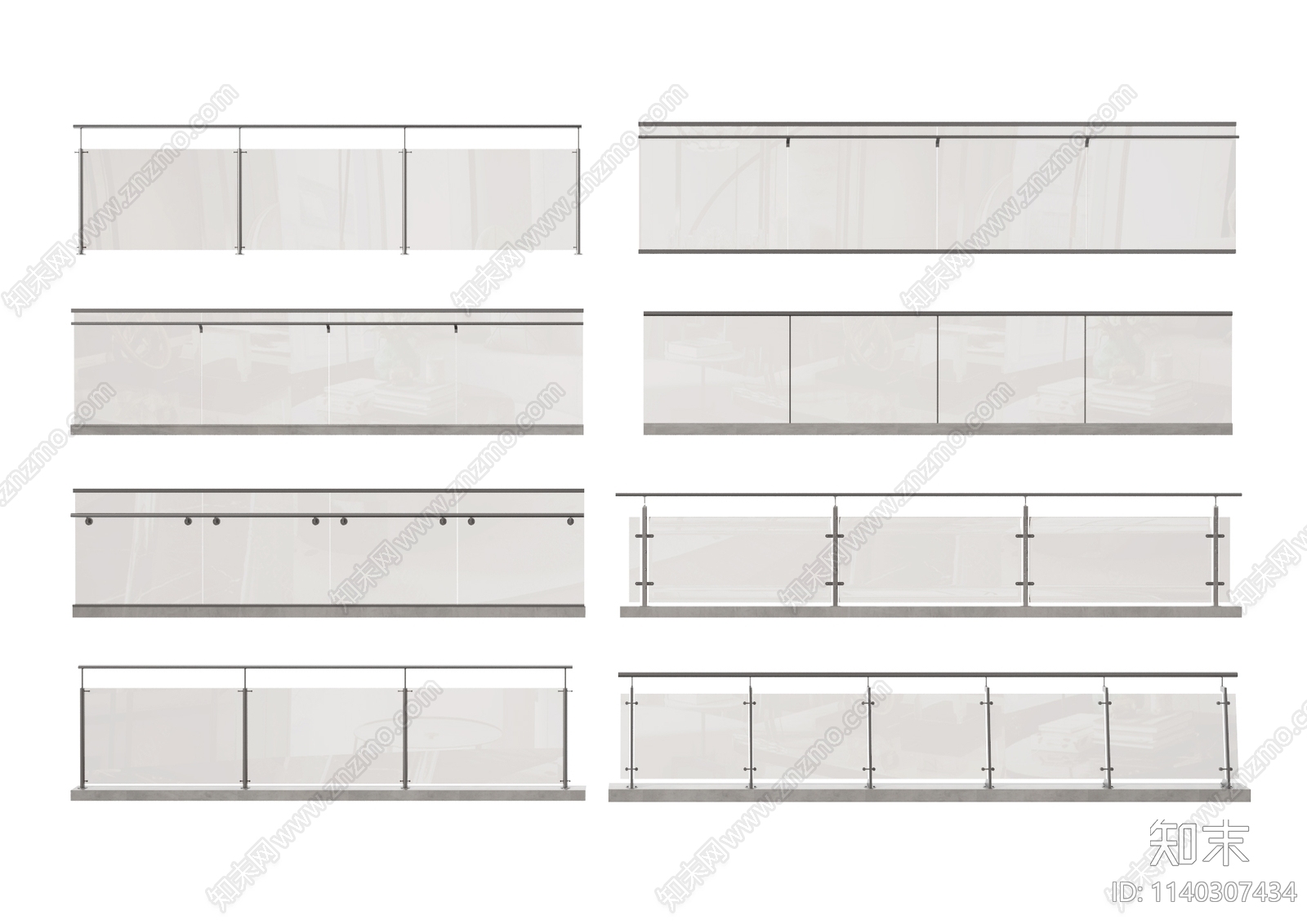 现代玻璃栏杆SU模型下载【ID:1140307434】