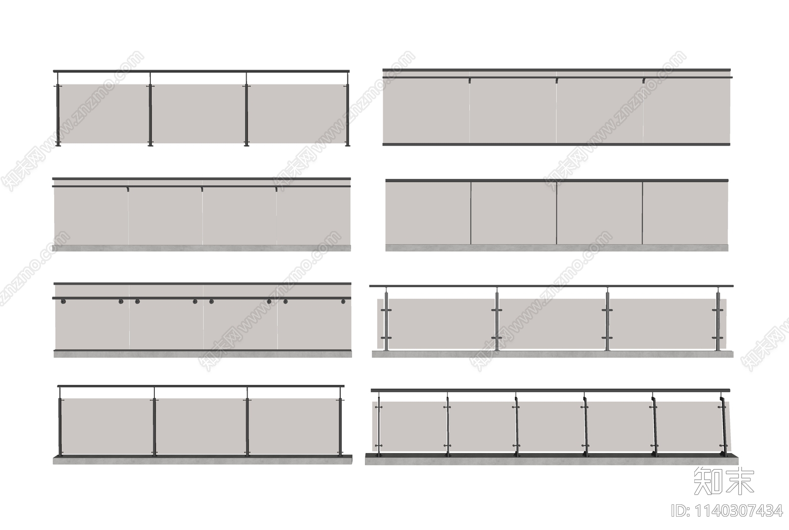 现代玻璃栏杆SU模型下载【ID:1140307434】