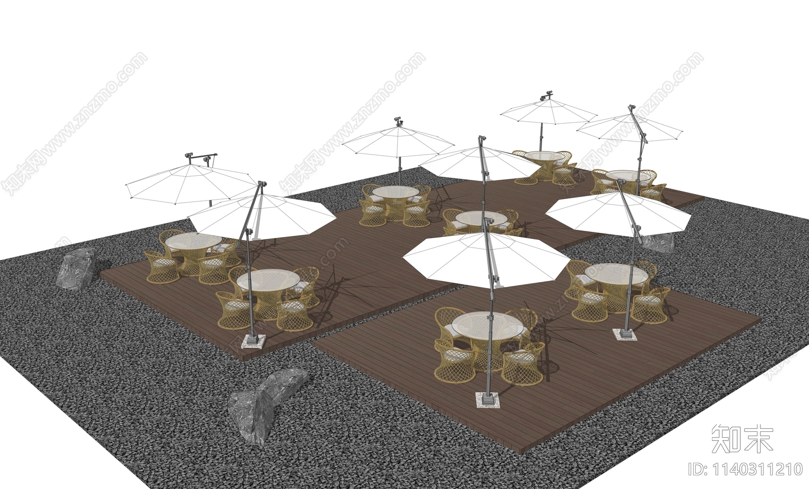 现代户外竹编桌椅组合SU模型下载【ID:1140311210】