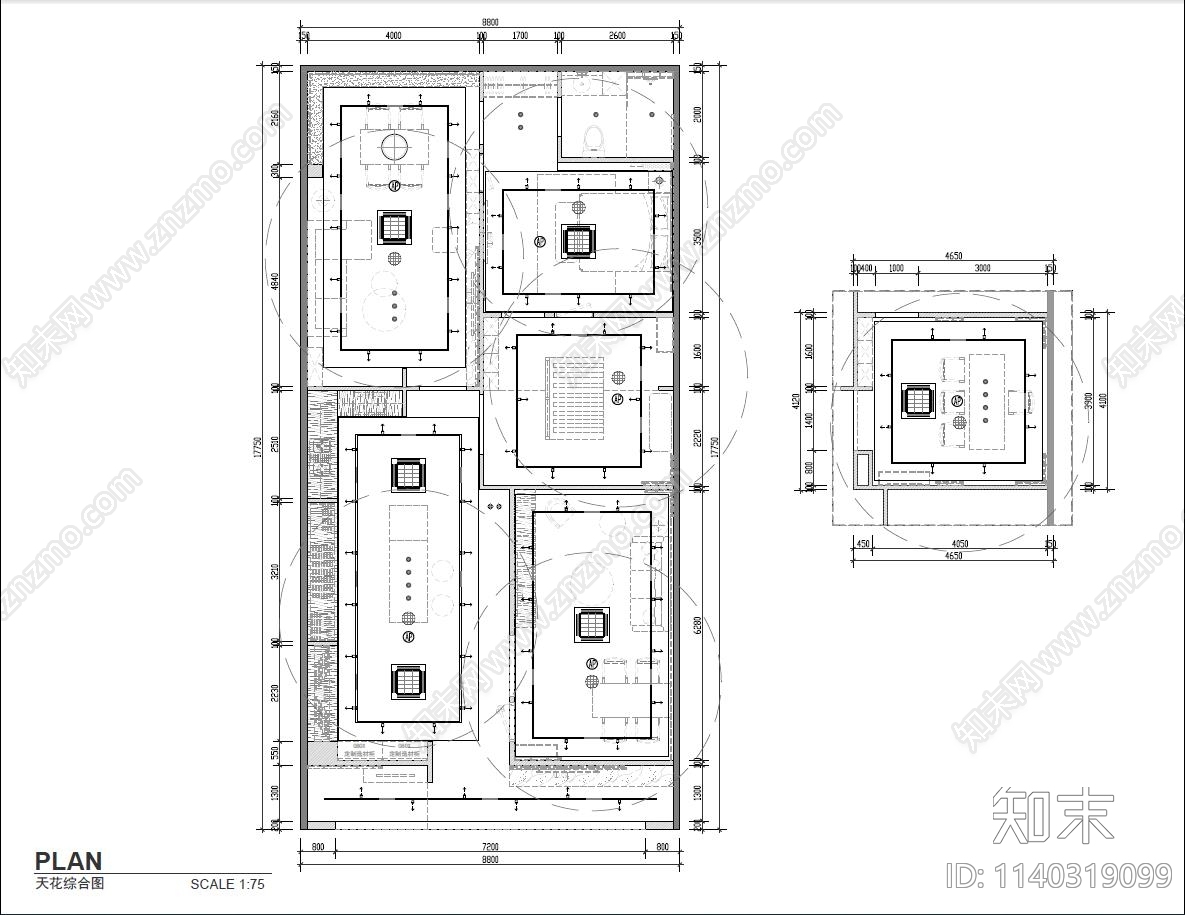 索菲亚150m²定制柜专卖店cad施工图下载【ID:1140319099】