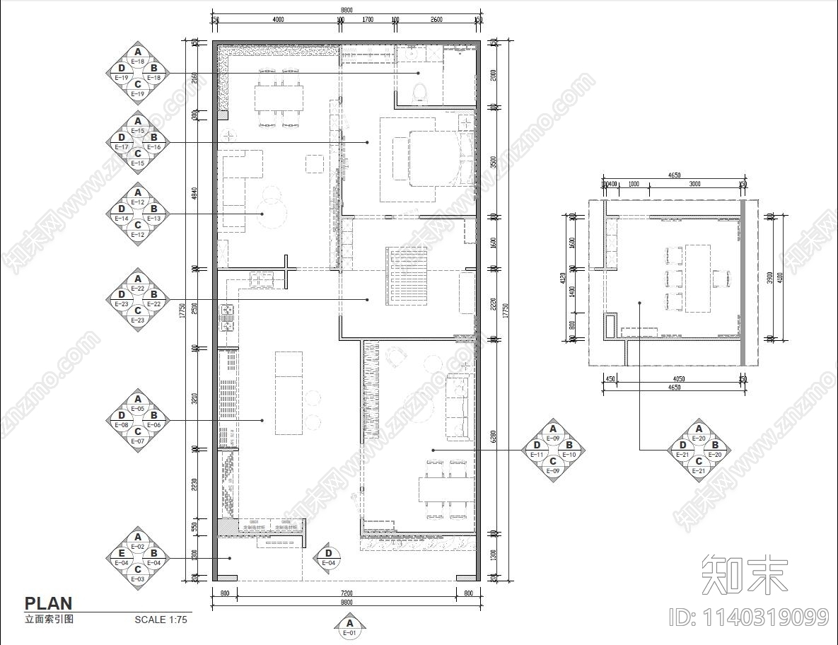 索菲亚150m²定制柜专卖店cad施工图下载【ID:1140319099】