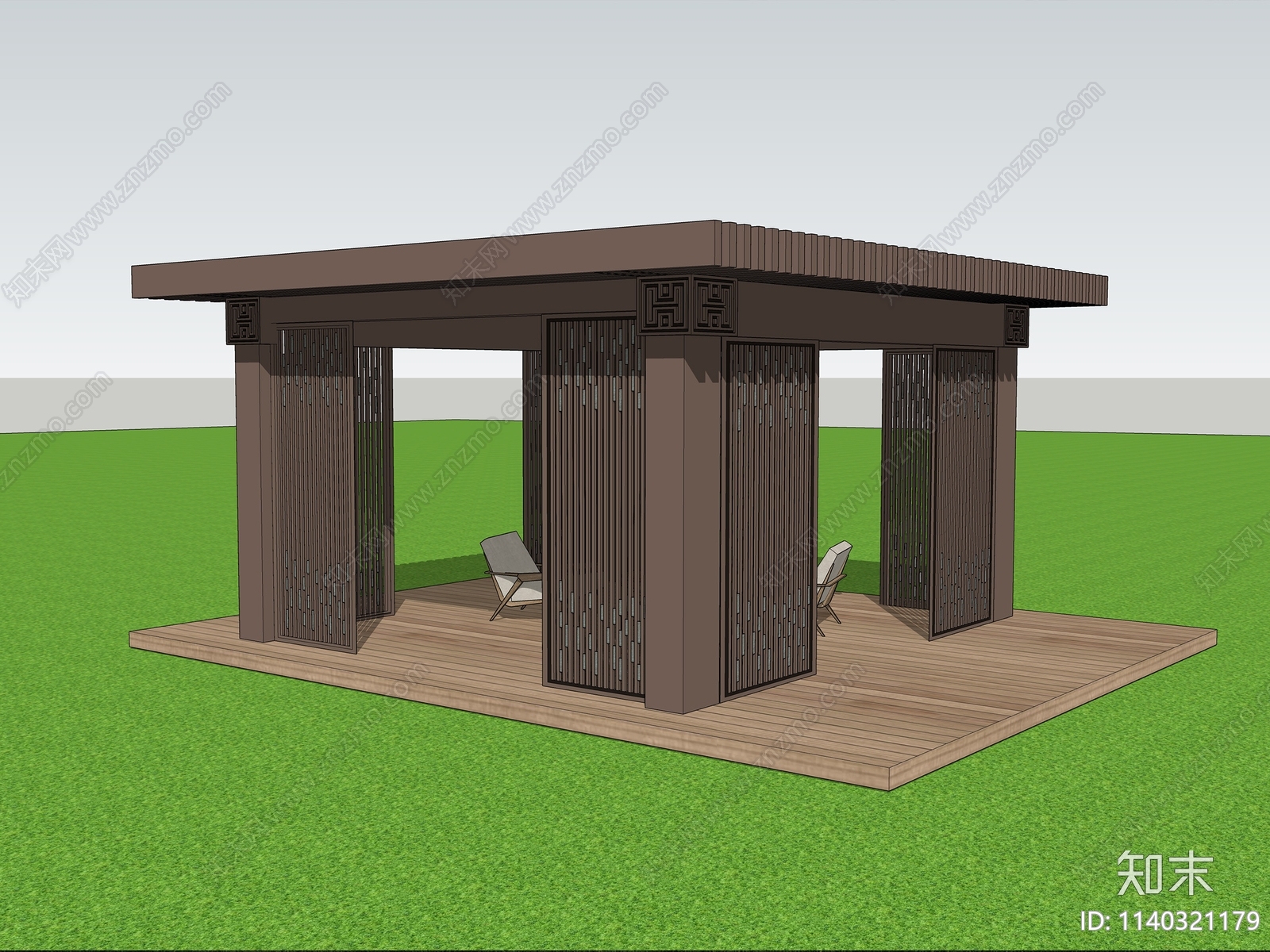 新中式休闲亭子SU模型下载【ID:1140321179】