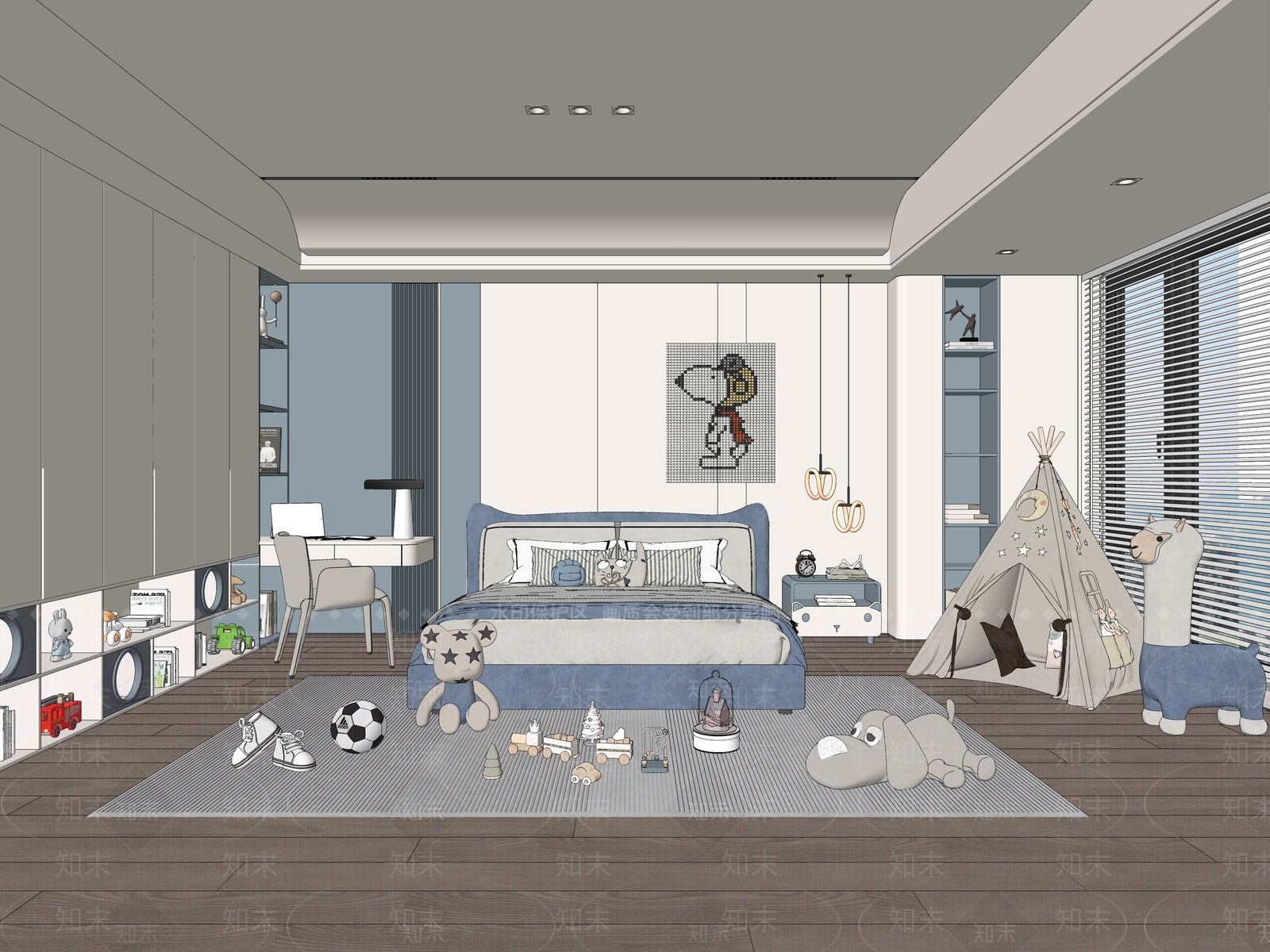 现代通用儿童房SU模型下载【ID:1140321363】