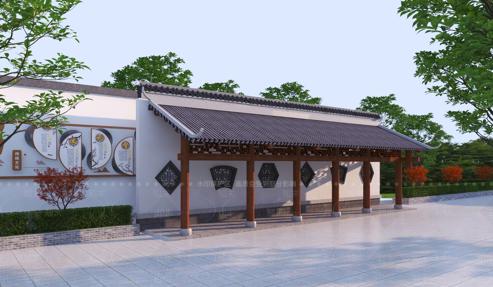 中式景观廊架3D模型下载【ID:1140323688】