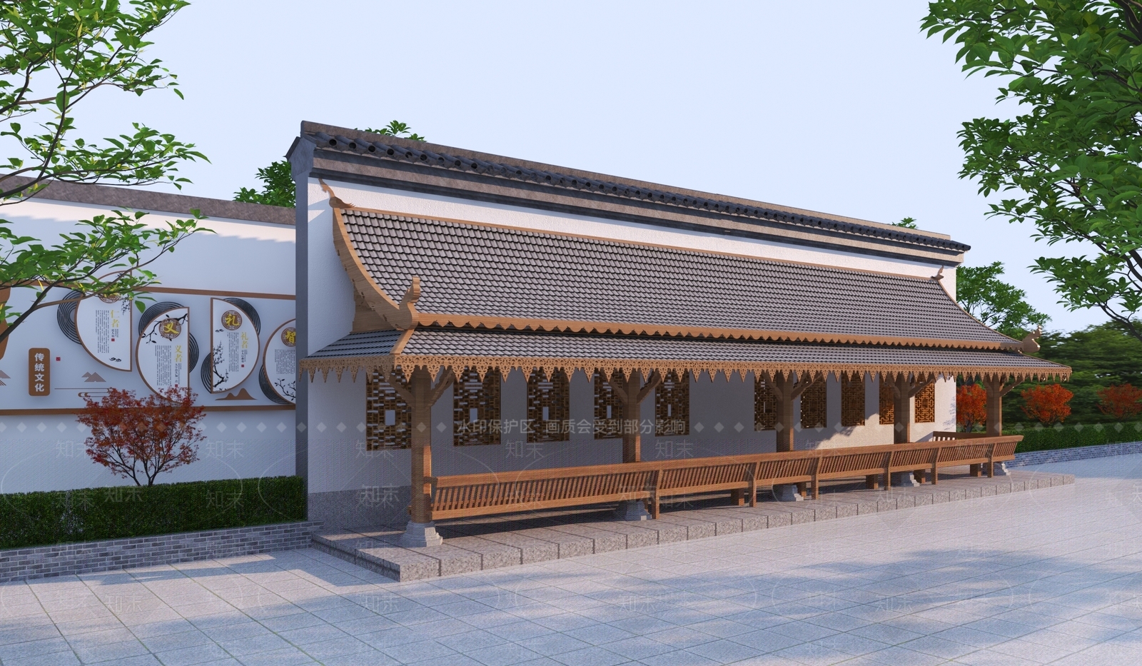 中式景观廊架3D模型下载【ID:1140323803】