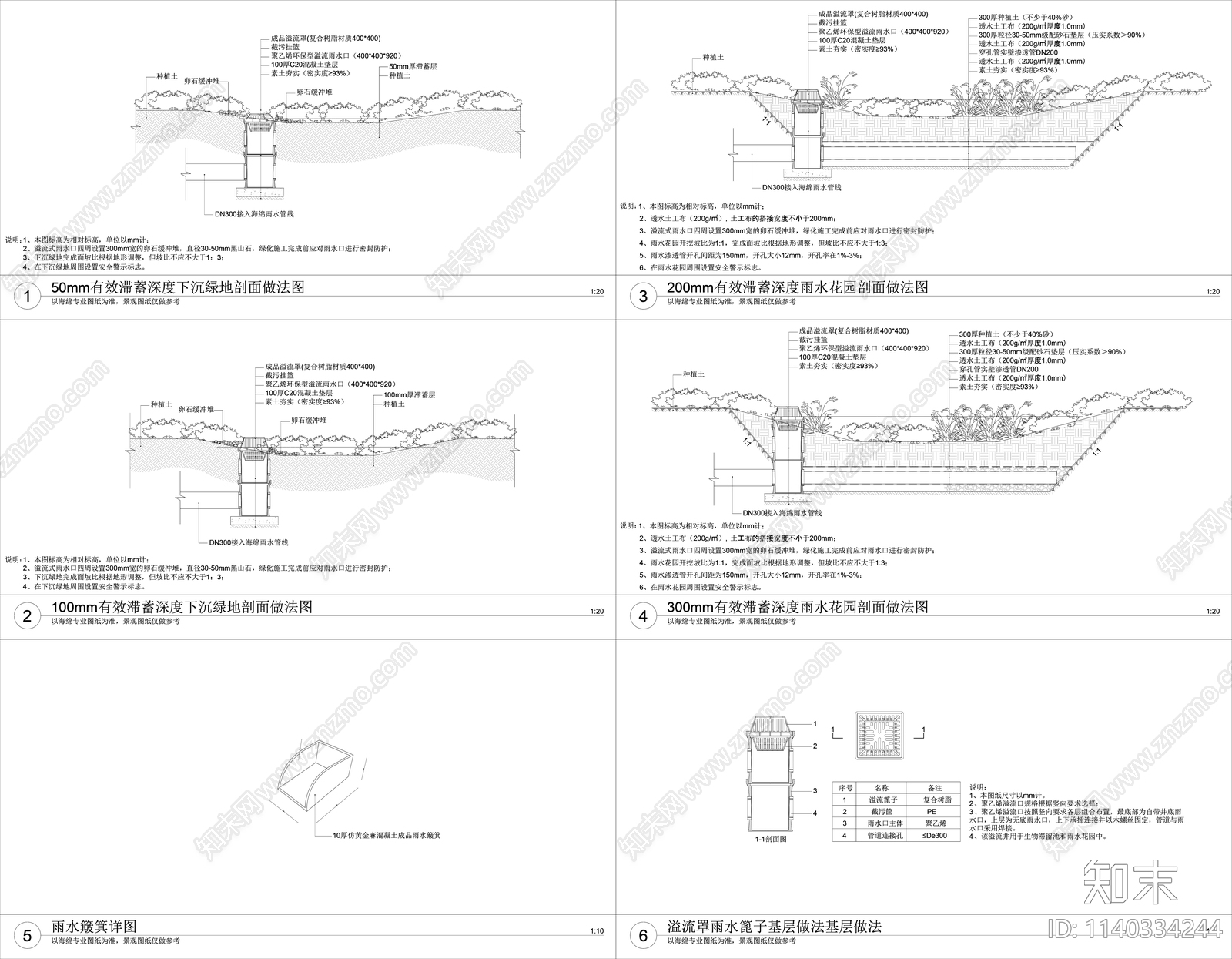 排水沟雨水口海绵城市下凹绿地cad施工图下载【ID:1140334244】
