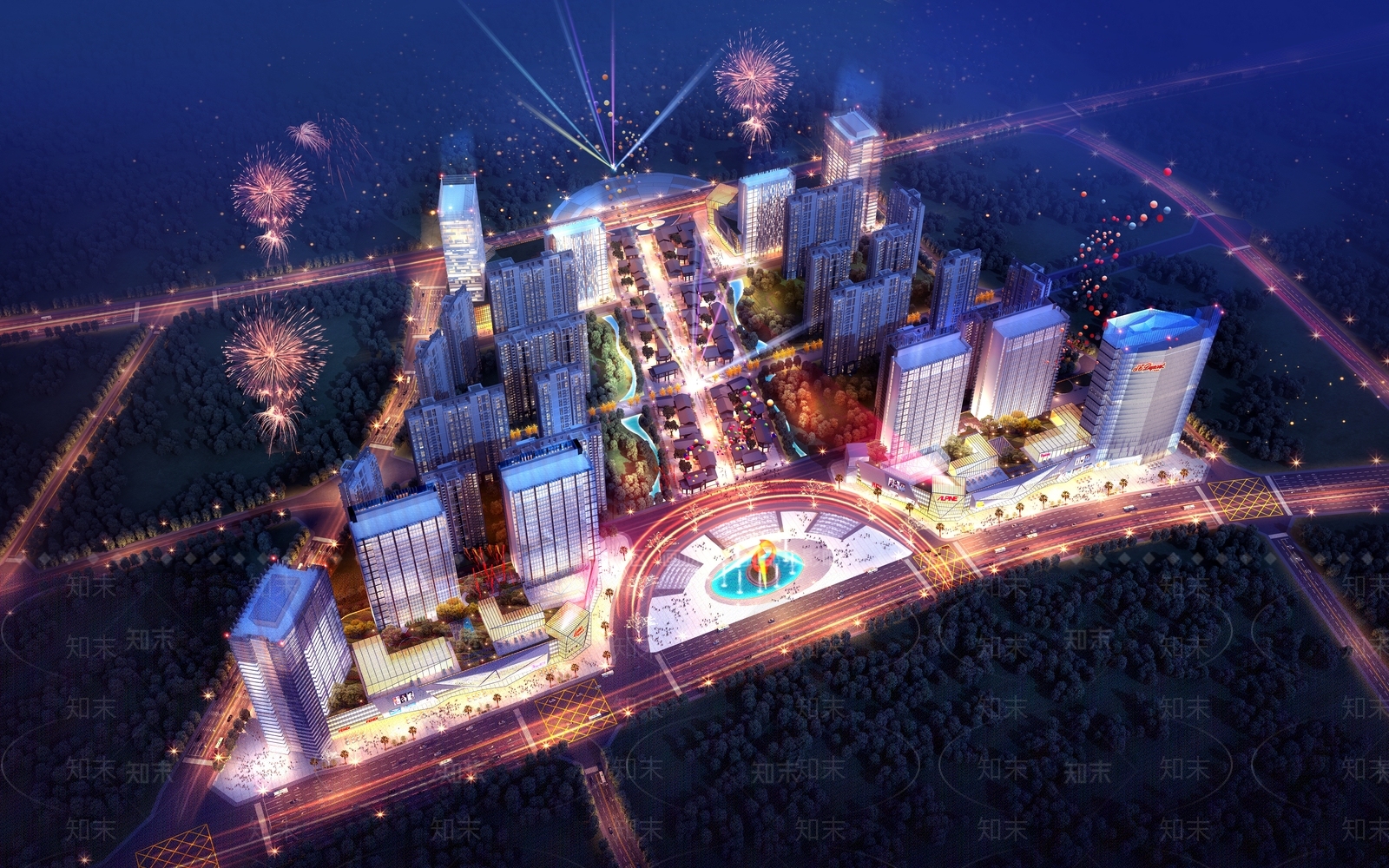 现代城市商业广场鸟瞰规划3D模型下载【ID:1140343680】