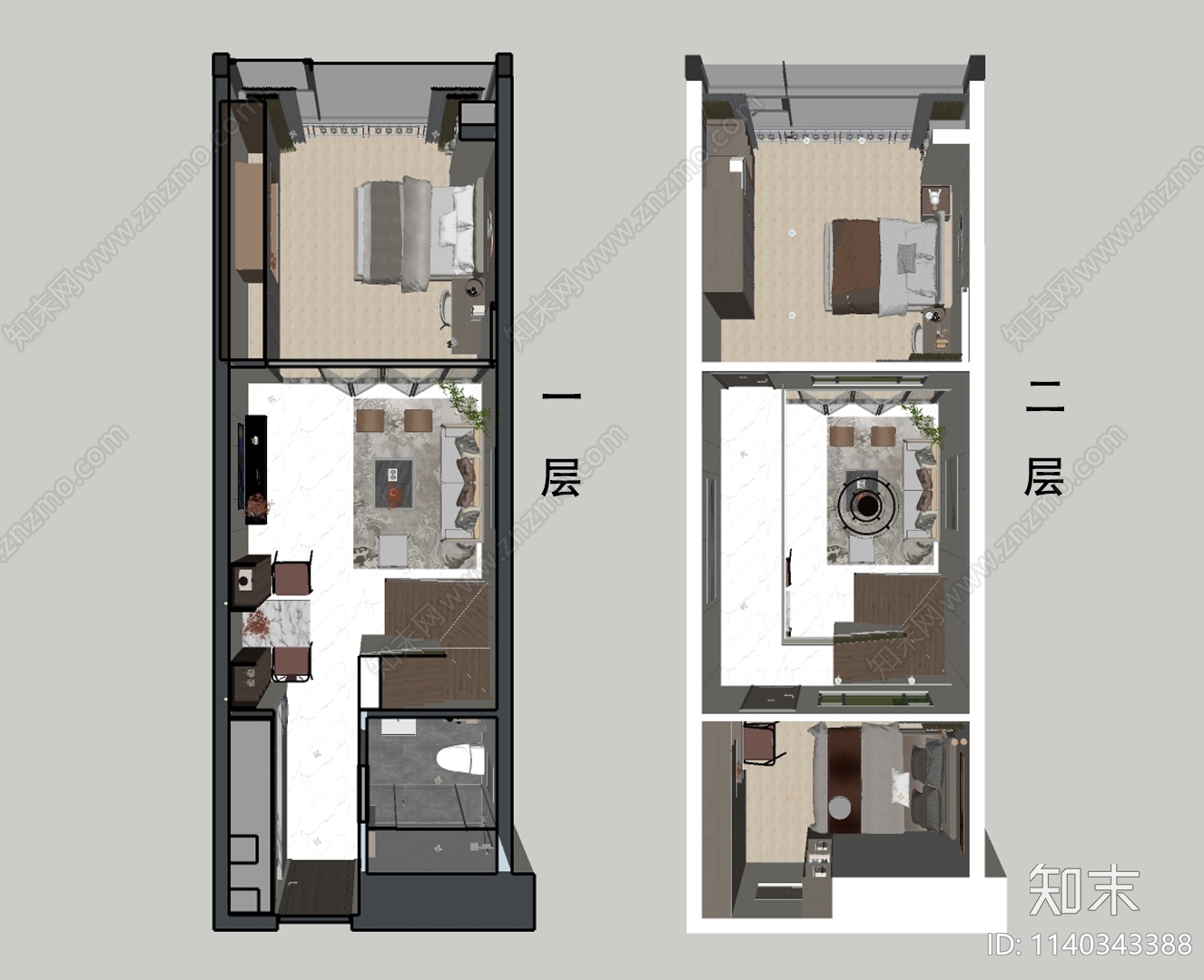 现代复式单身公寓SU模型下载【ID:1140343388】