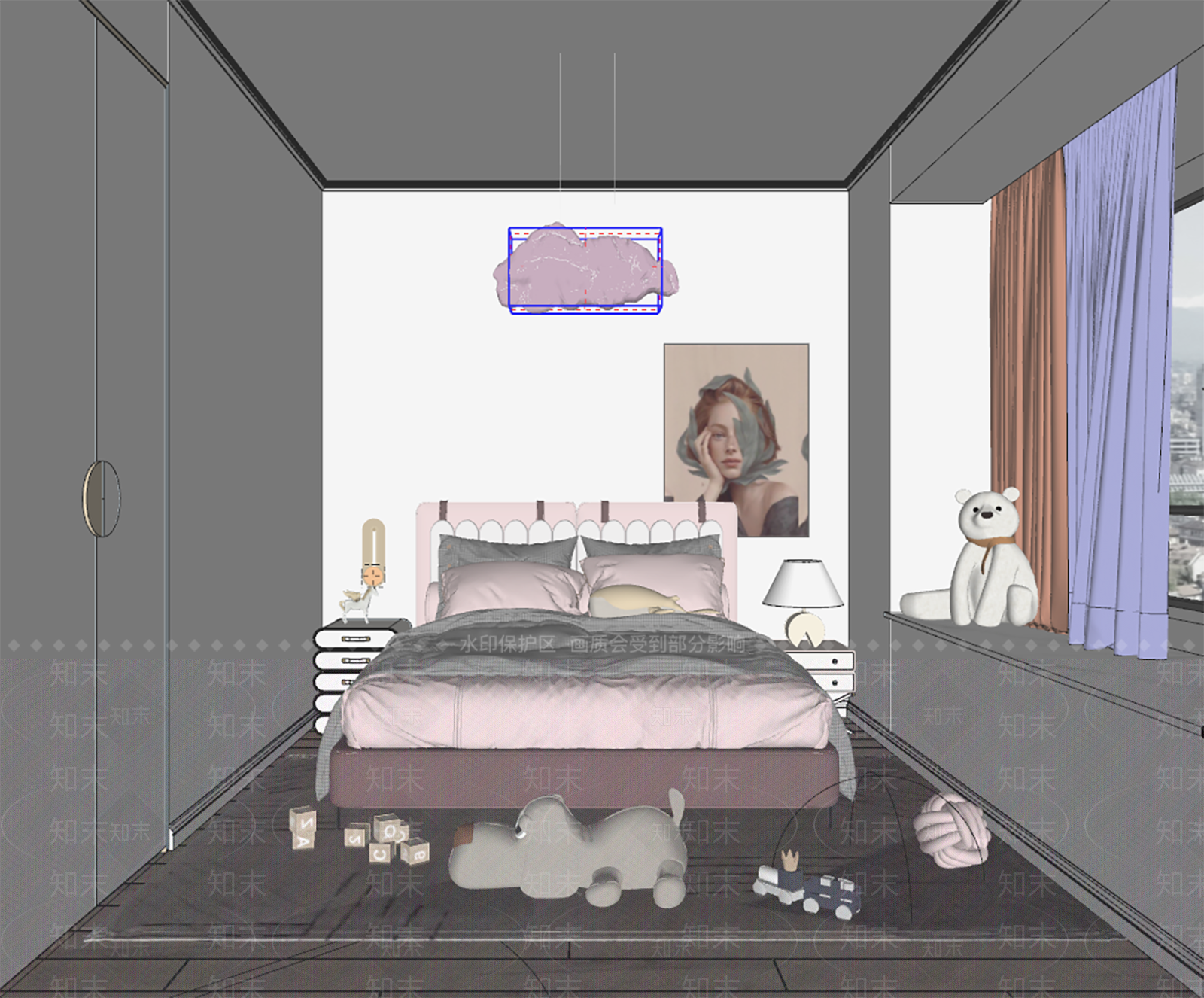 现代简女孩儿童房SU模型下载【ID:1140343015】