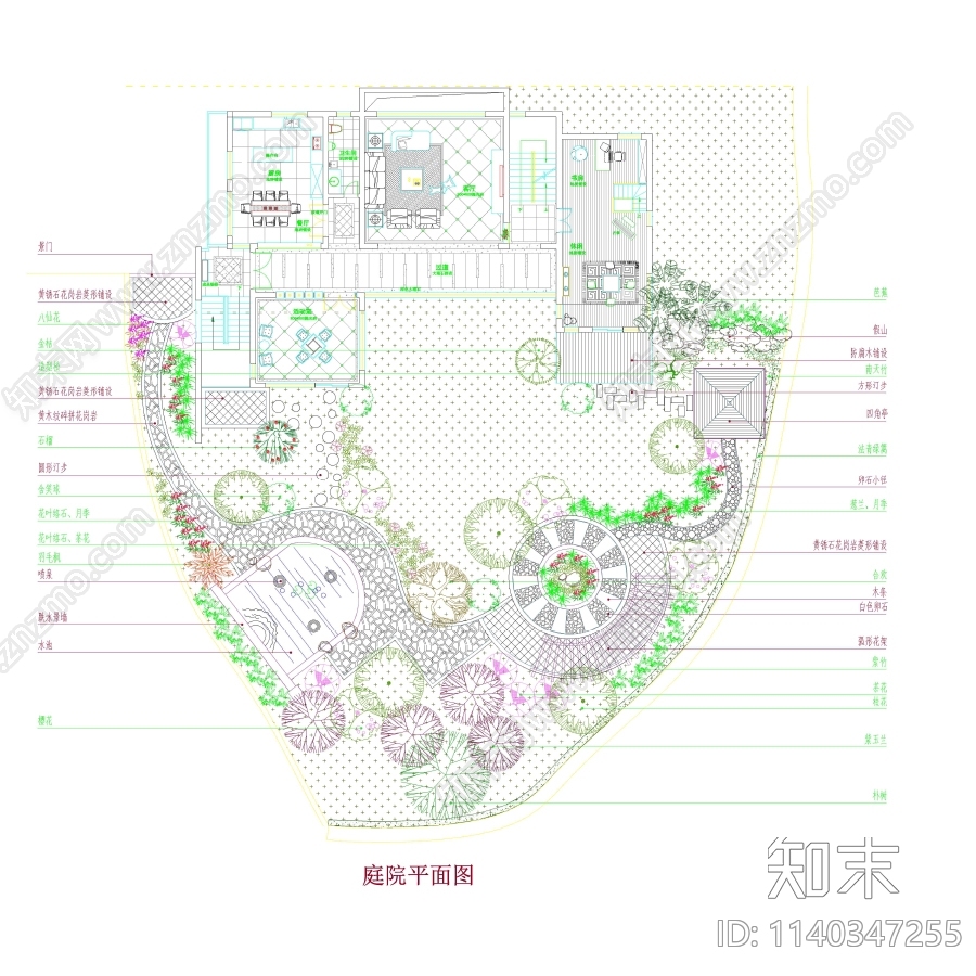 别墅庭院景观平面布置图施工图下载【ID:1140347255】