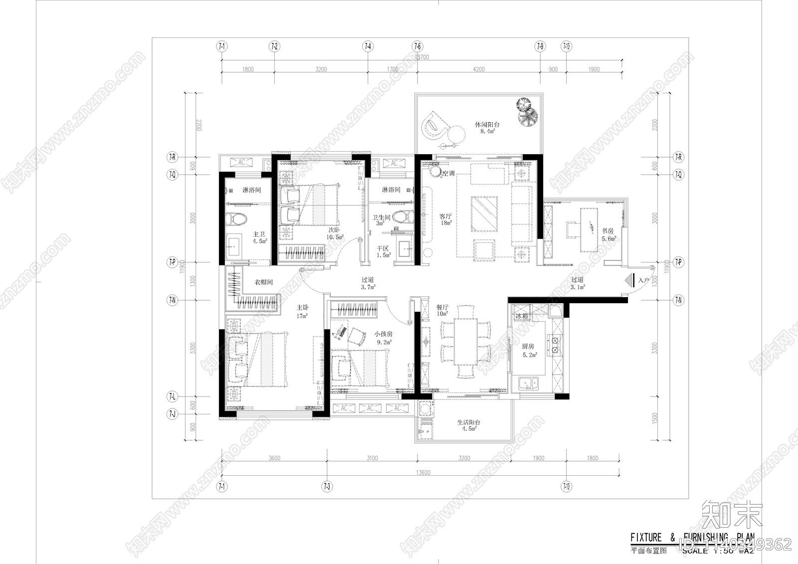 113平新中式家装cad施工图下载【ID:1140349362】