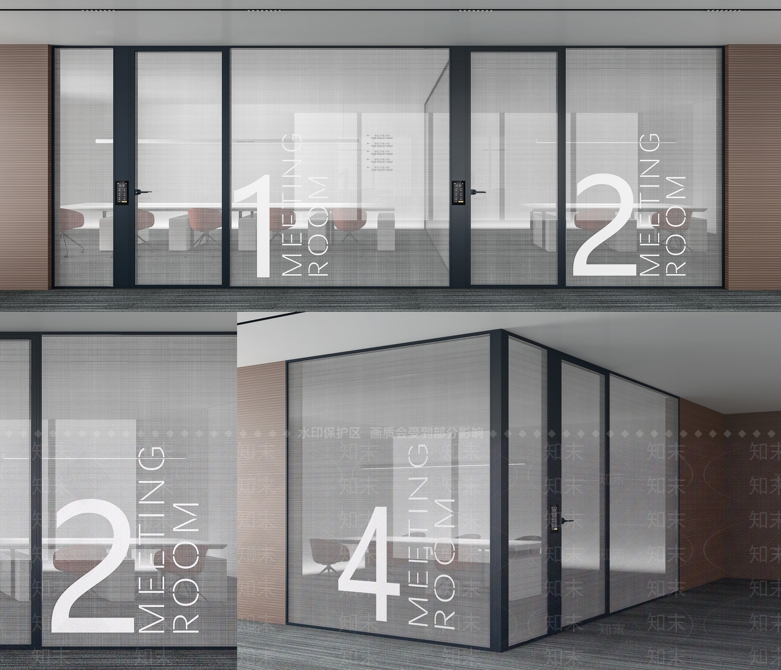 现代办公室玻璃隔断3D模型下载【ID:1140354289】