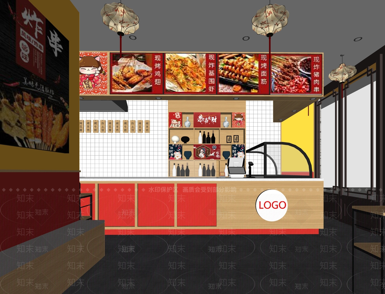 现代炸串店SU模型下载【ID:1140354613】