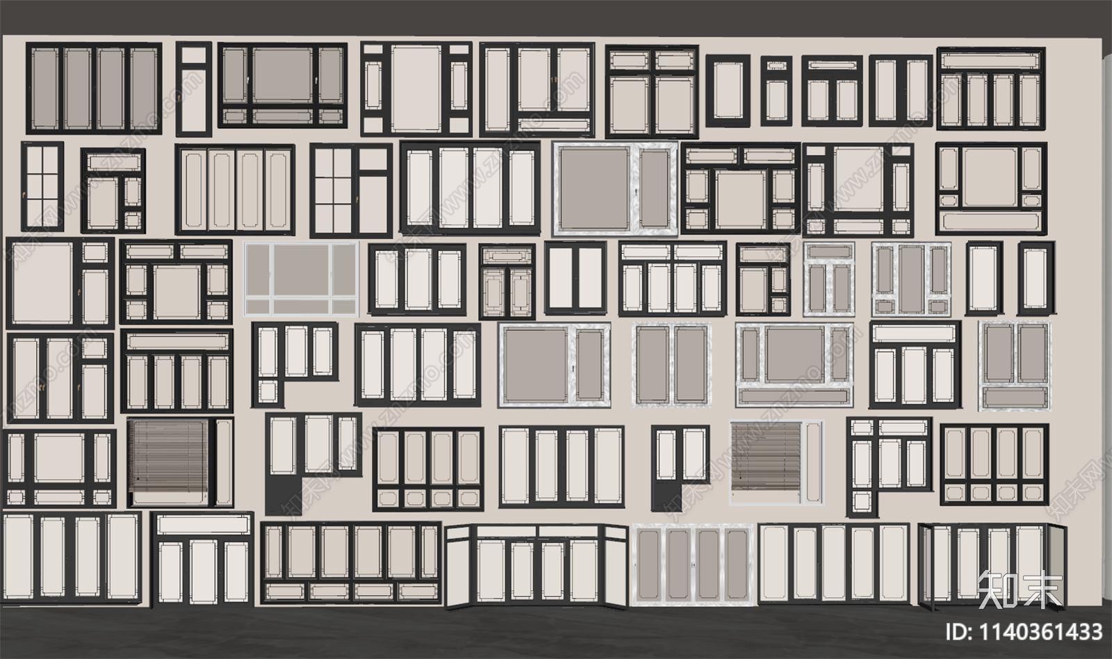 现代窗户组合SU模型下载【ID:1140361433】