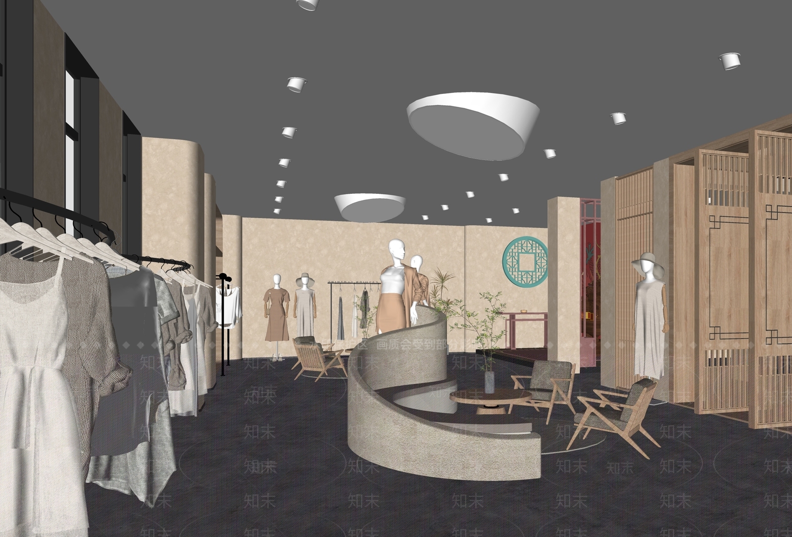 新中式服装店SU模型下载【ID:1140369616】