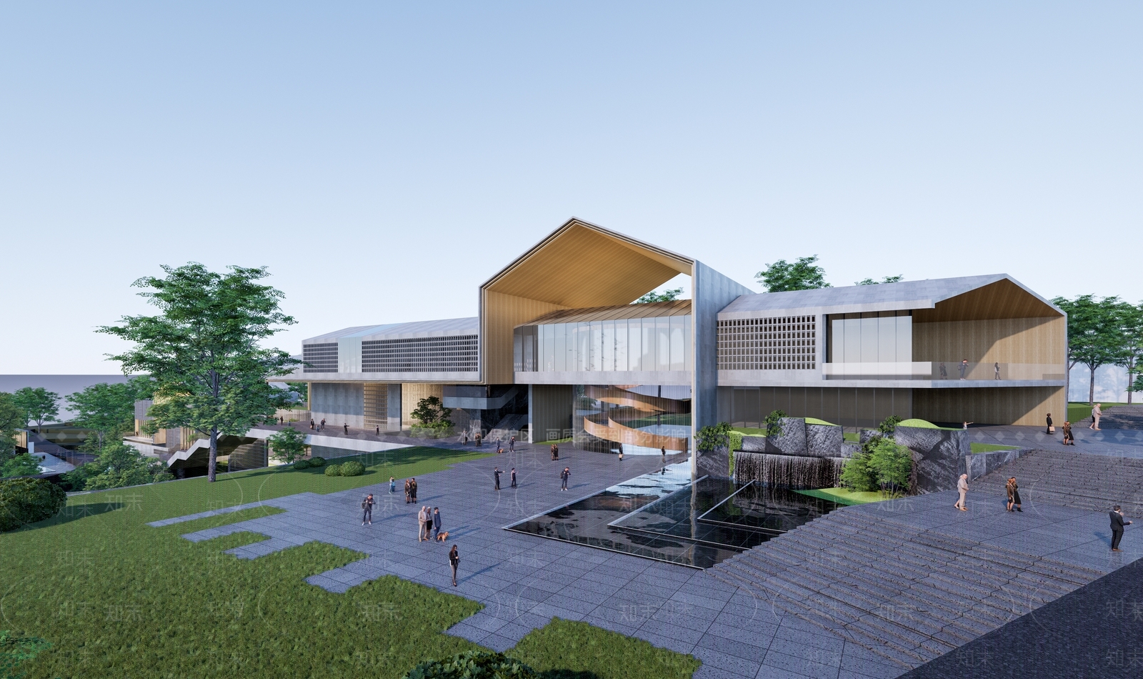 现代山地展览馆建筑SU模型下载【ID:1140370278】