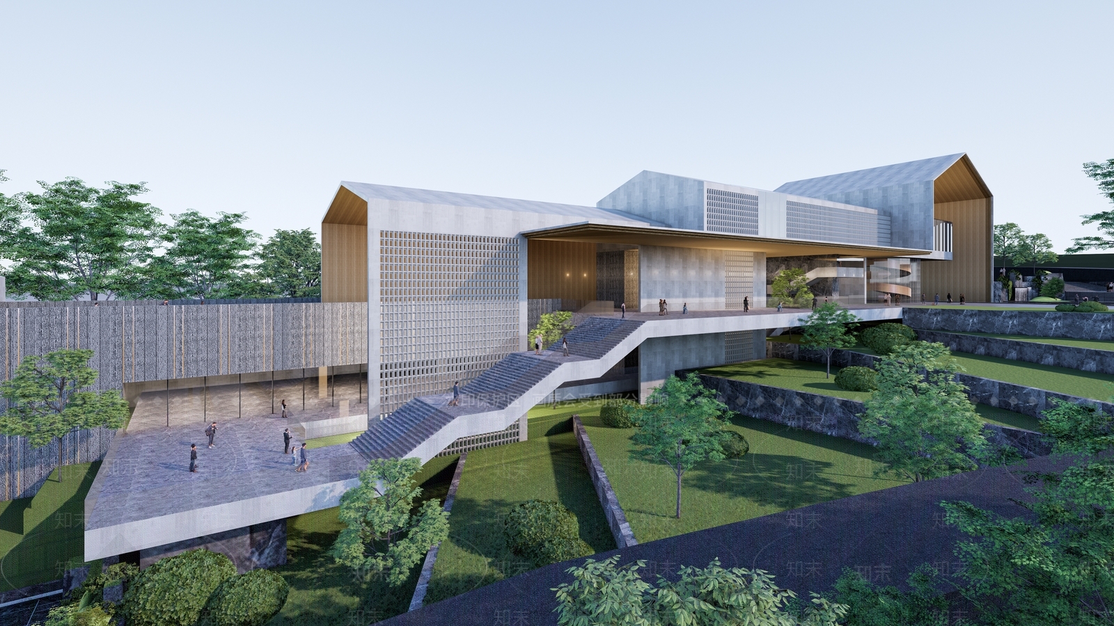 现代山地展览馆建筑SU模型下载【ID:1140370278】