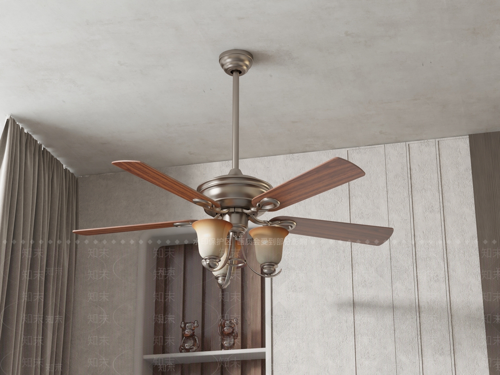 美式风扇吊灯SU模型下载【ID:1140371786】