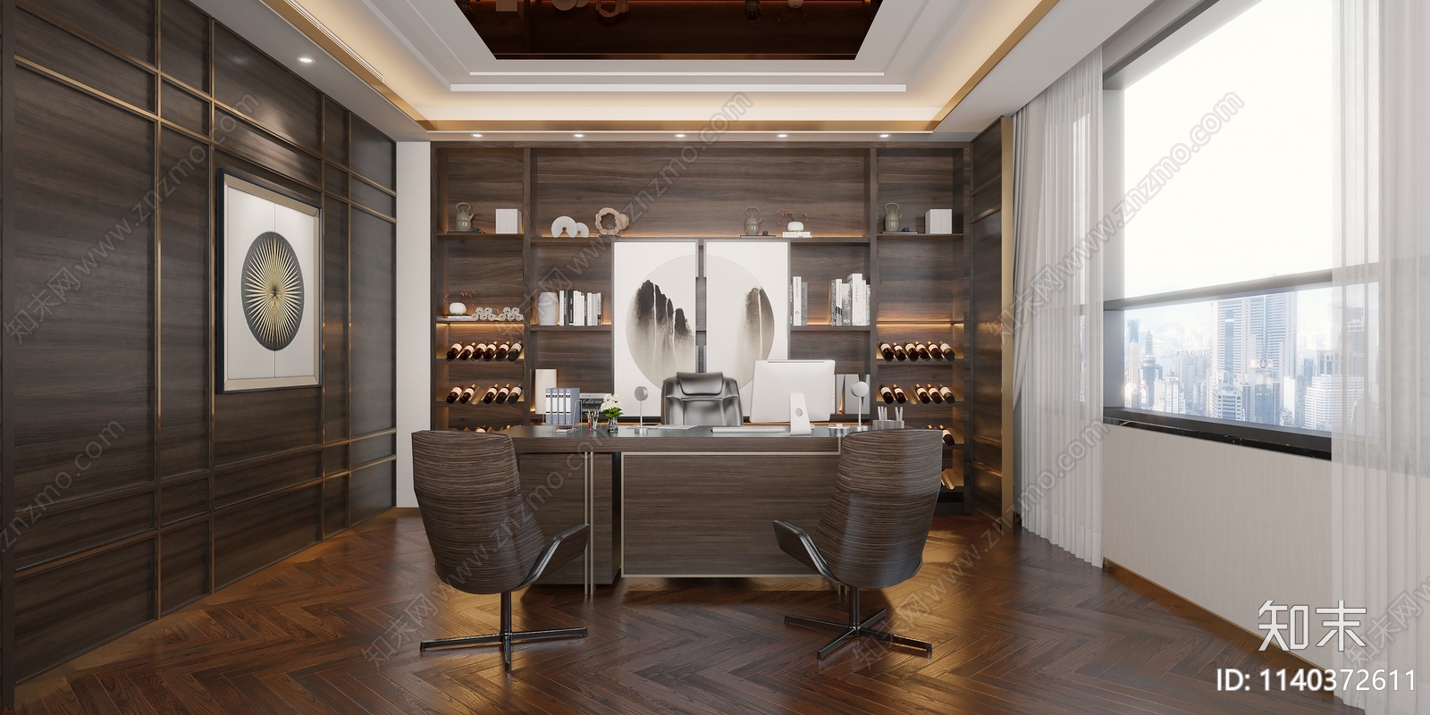 新中式办公室平面布置图施工图下载【ID:1140372611】