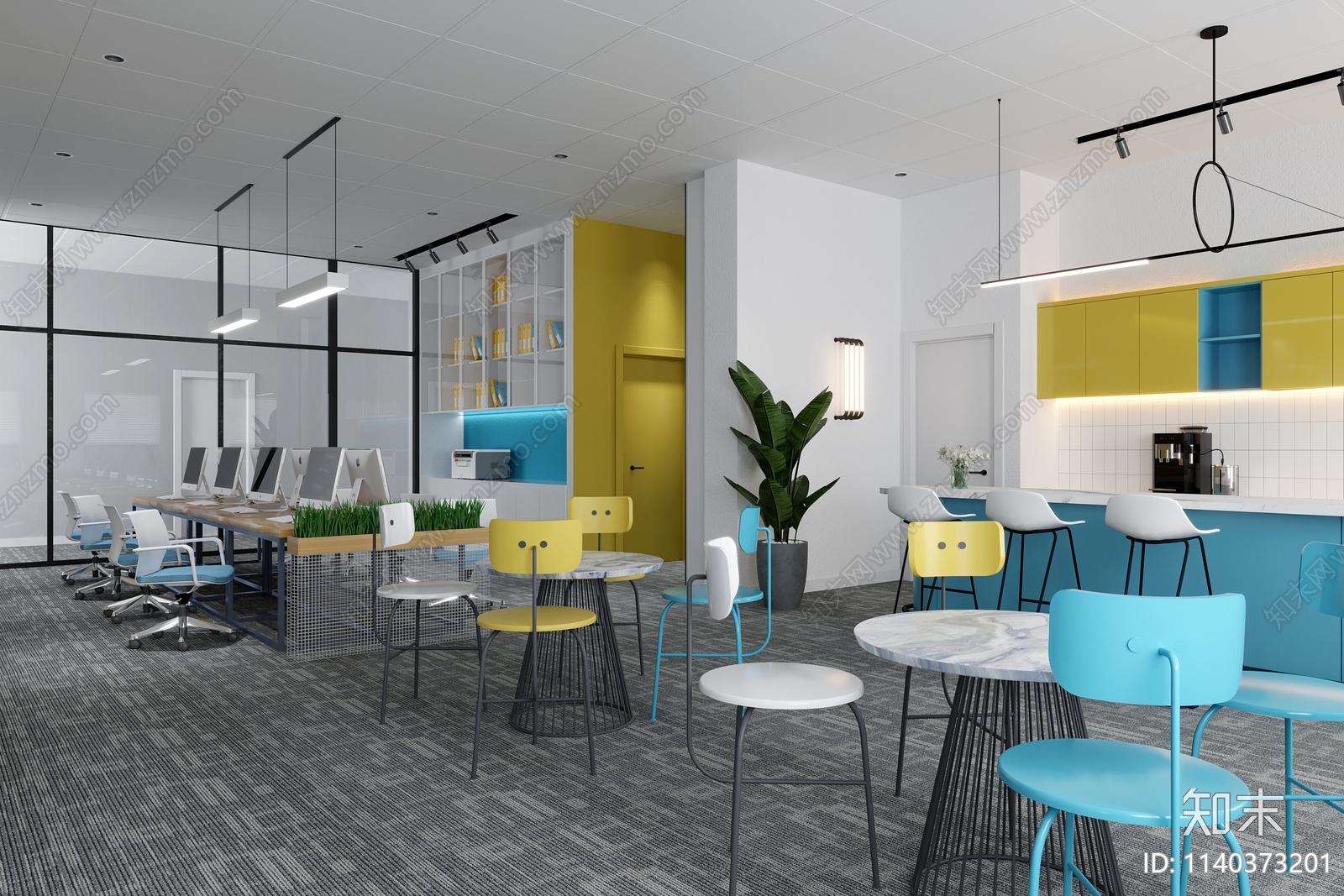 现代时尚办公室平面布置图施工图下载【ID:1140373201】