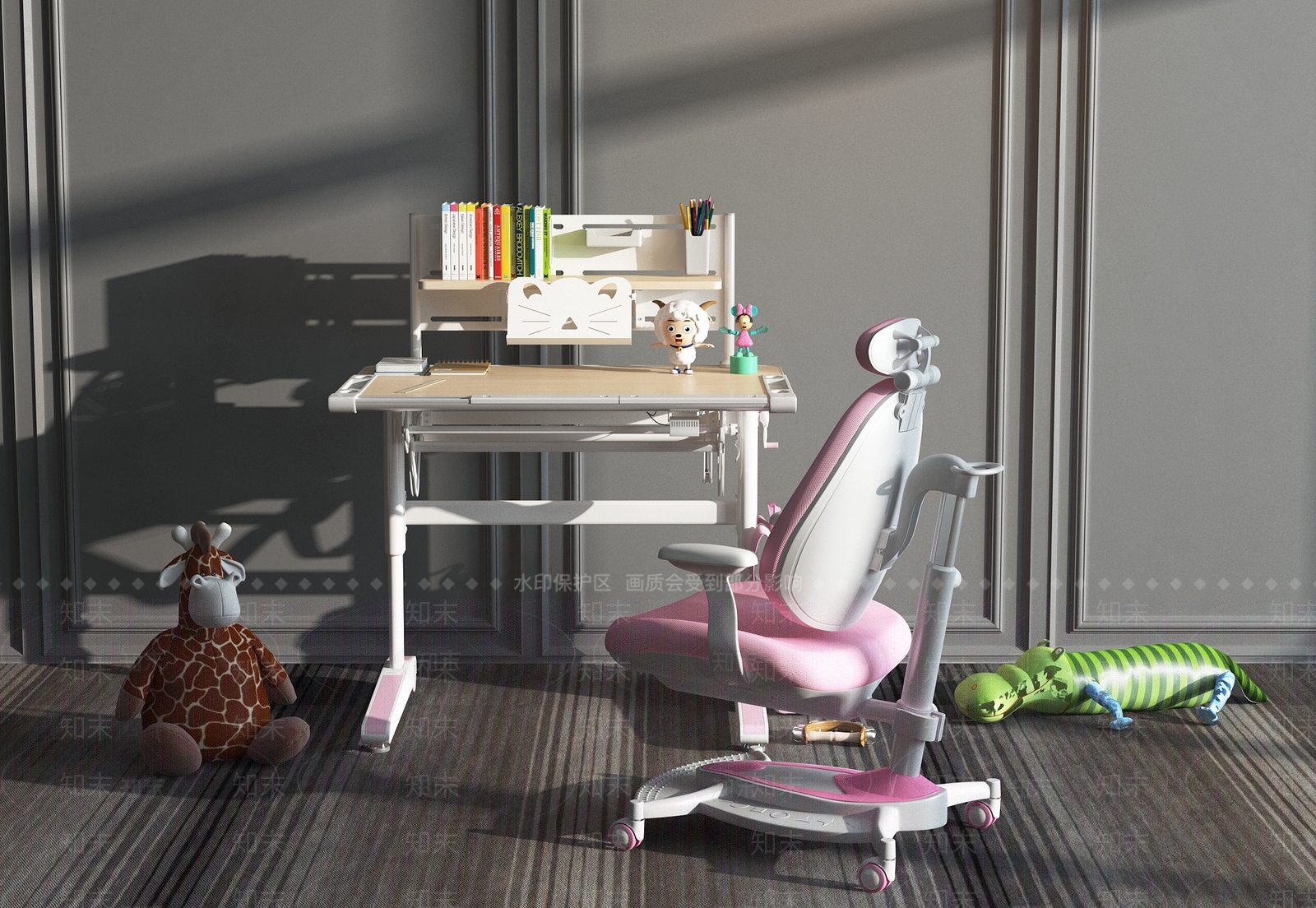 现代儿童功能桌椅组合3D模型下载【ID:1140378899】