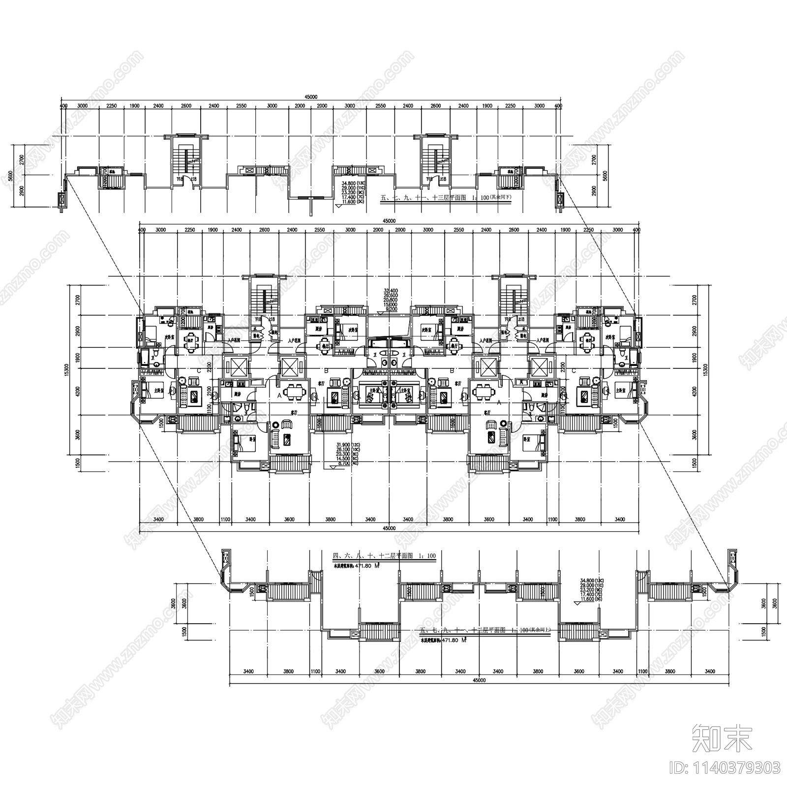 高层住宅建筑40套施工图下载【ID:1140379303】