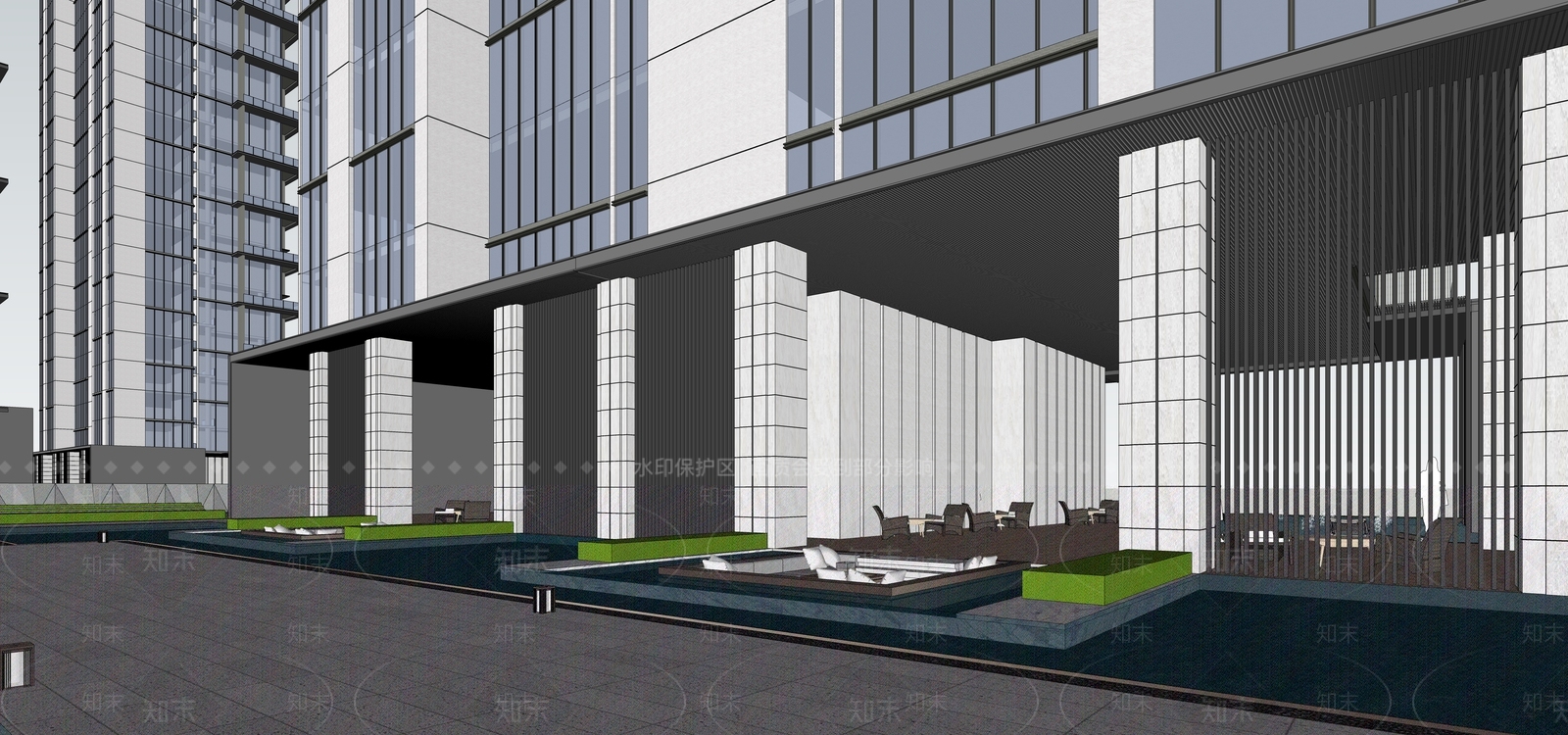 现代小区景观SU模型下载【ID:1140380160】