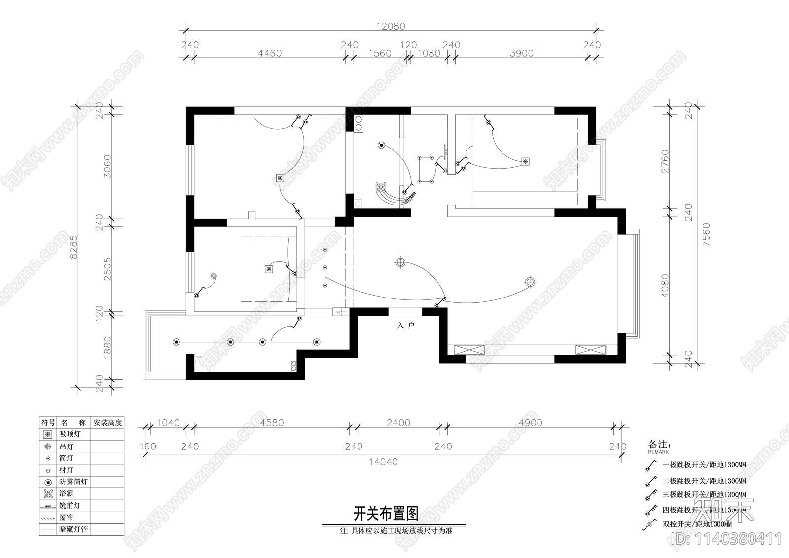 地中海风格130平米三室两厅大平层精装修cad施工图下载【ID:1140380411】