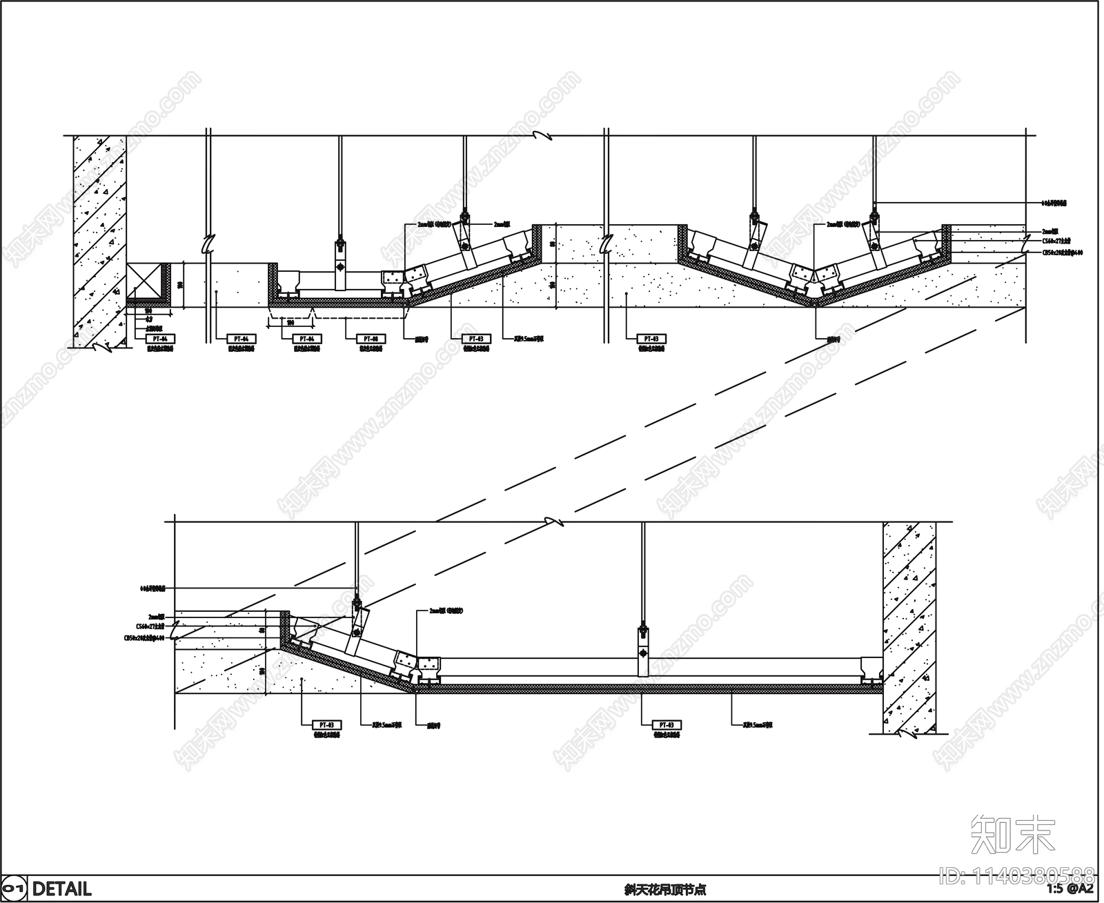 斜型吊顶cad施工图下载【ID:1140380588】