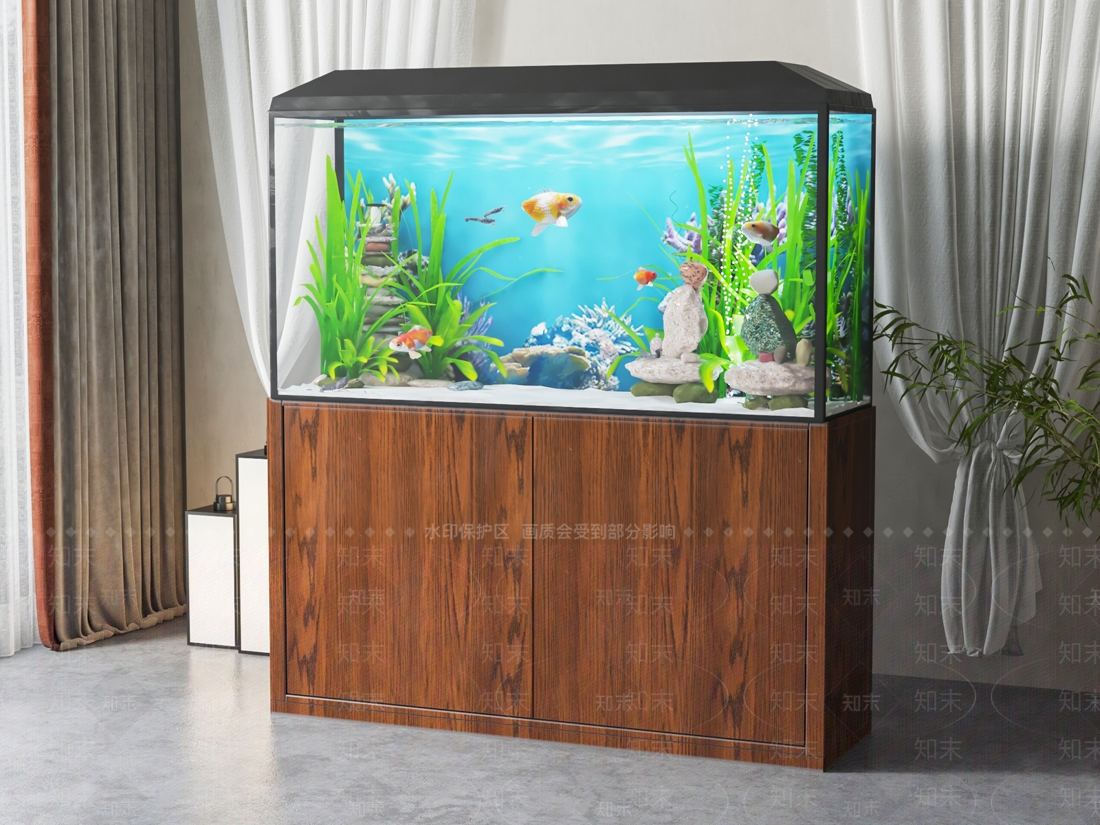 新中式鱼缸水族3D模型下载【ID:1140381428】