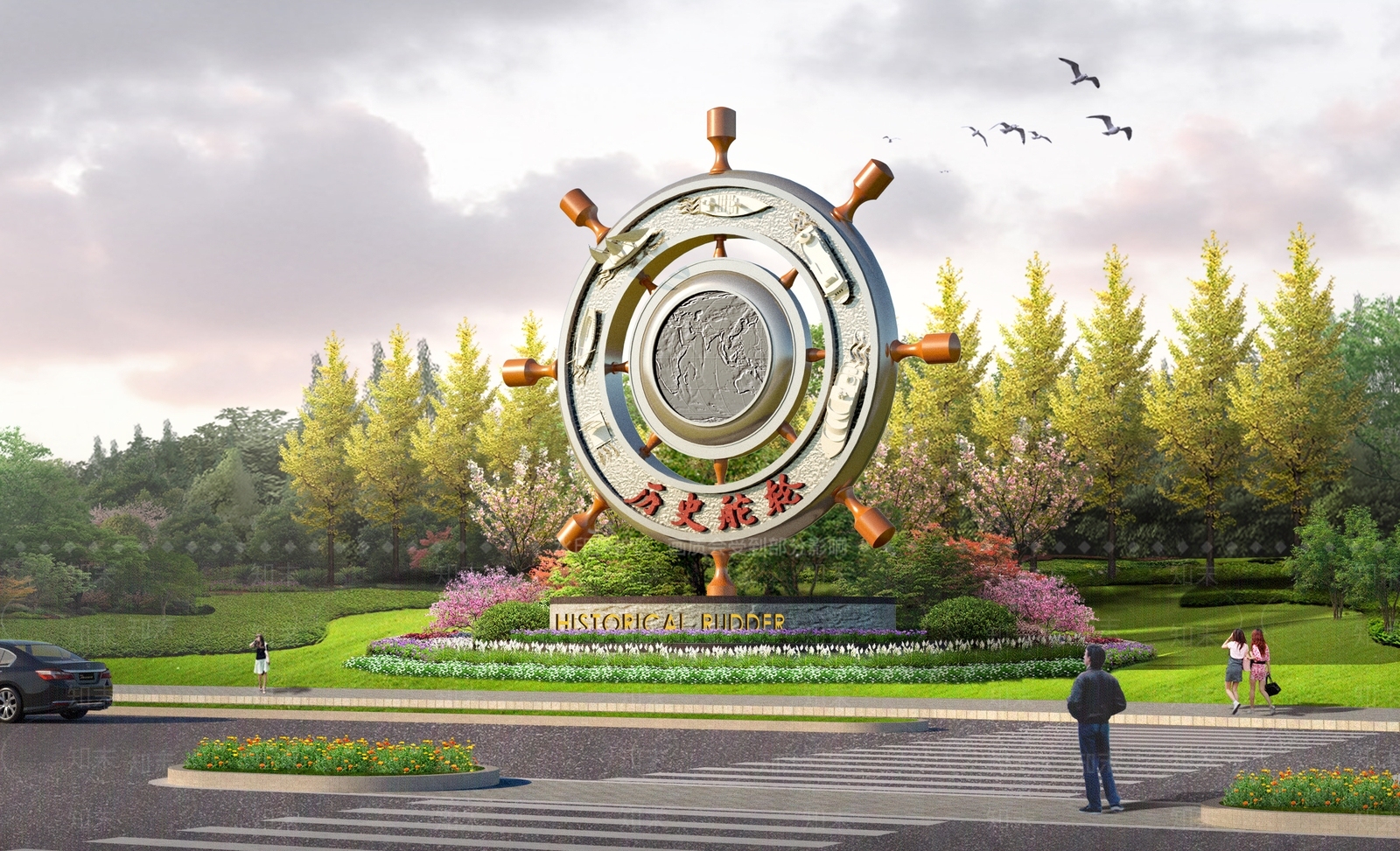 中式船舵雕塑SU模型下载【ID:1140382148】