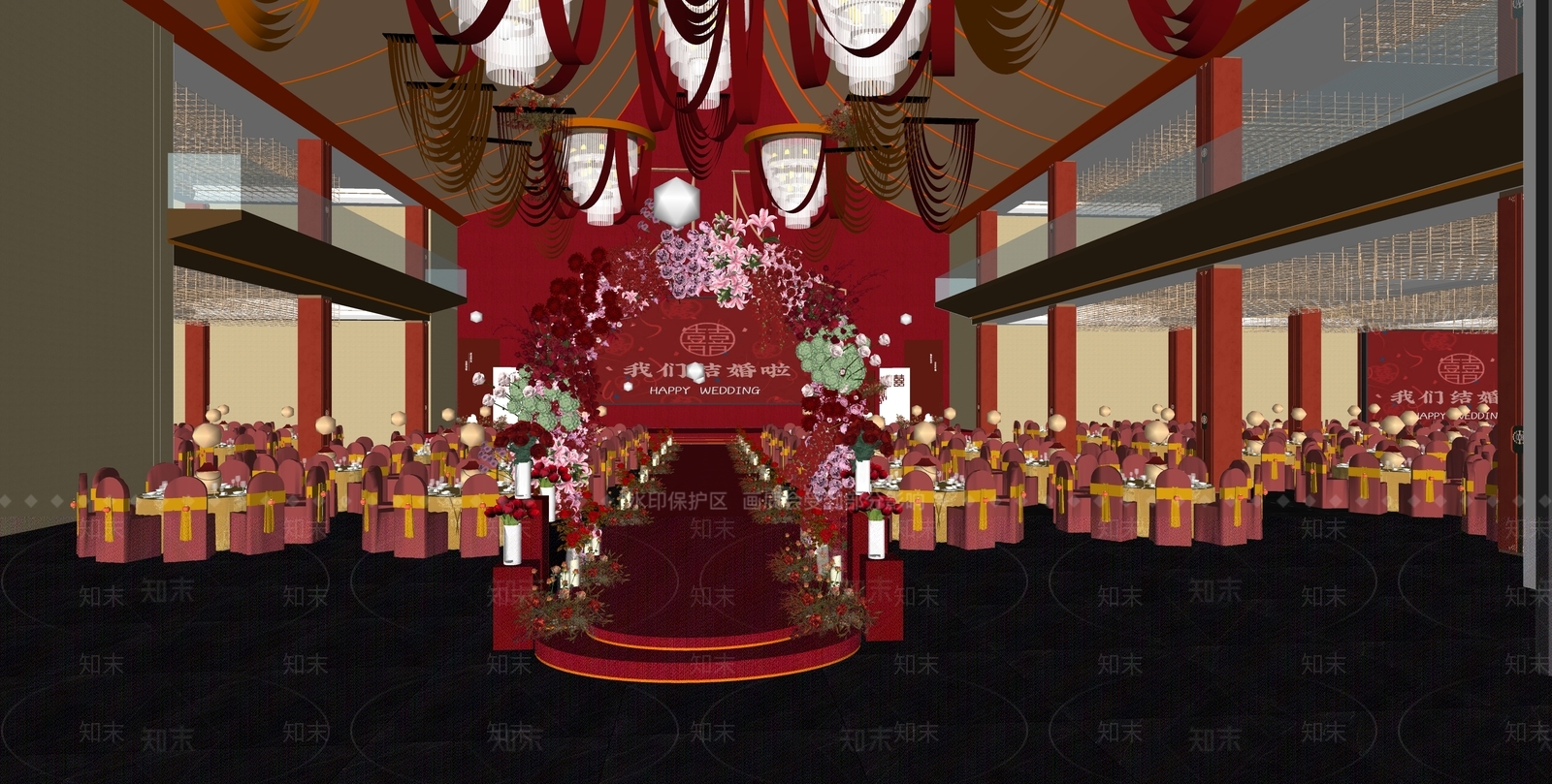 现代酒店宴会厅SU模型下载【ID:1140382621】