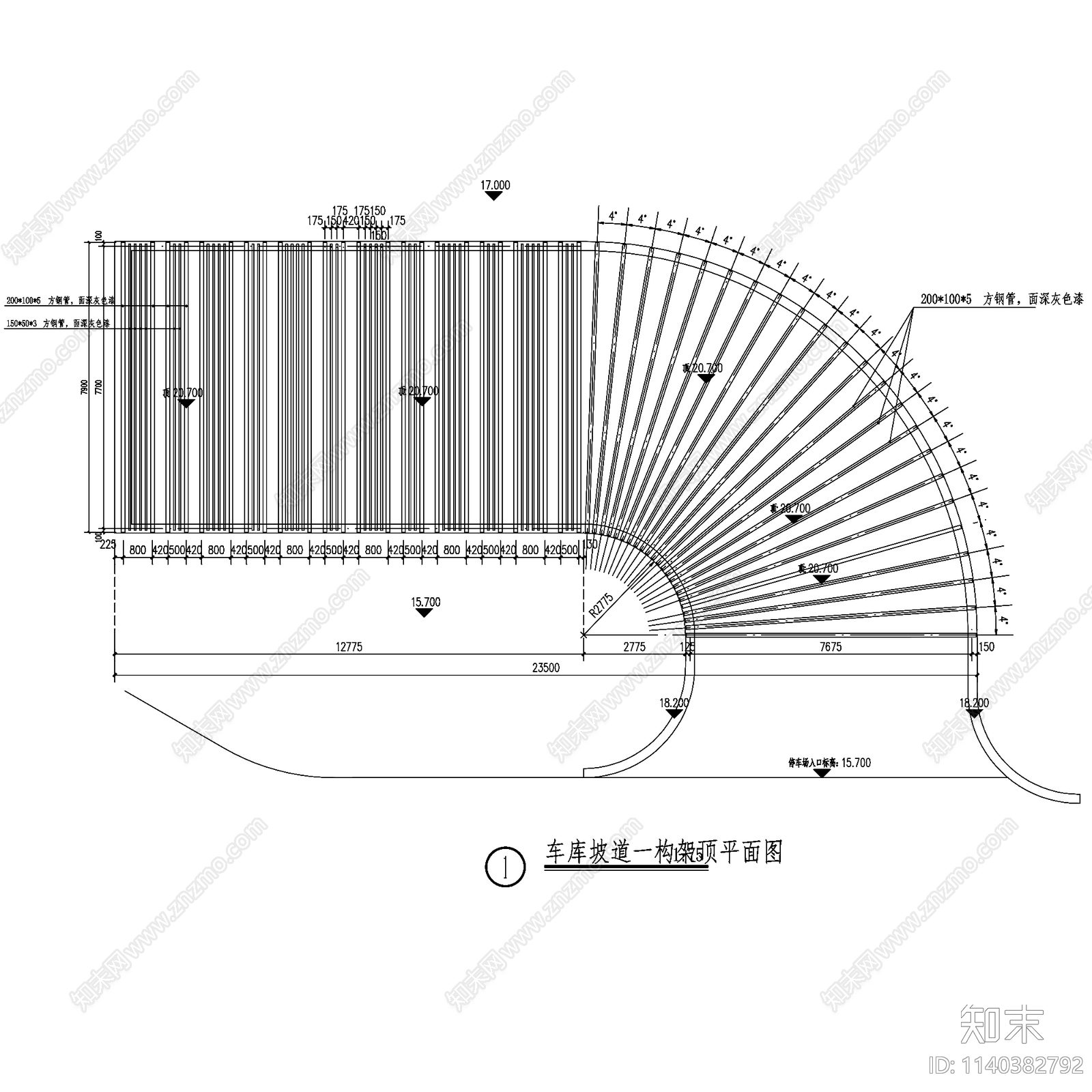 地下车库停车场入口廊架5套cad施工图下载【ID:1140382792】