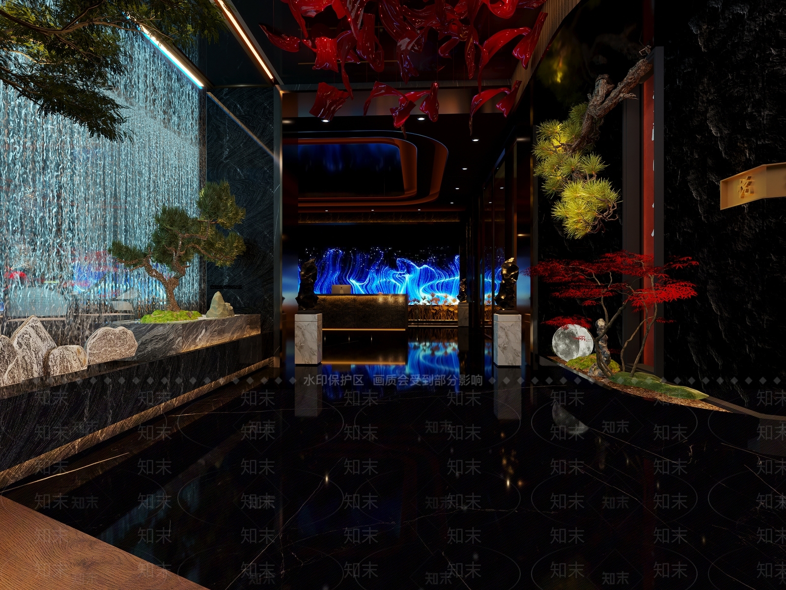 新中式足道洗浴中心大厅3D模型下载【ID:1140425627】