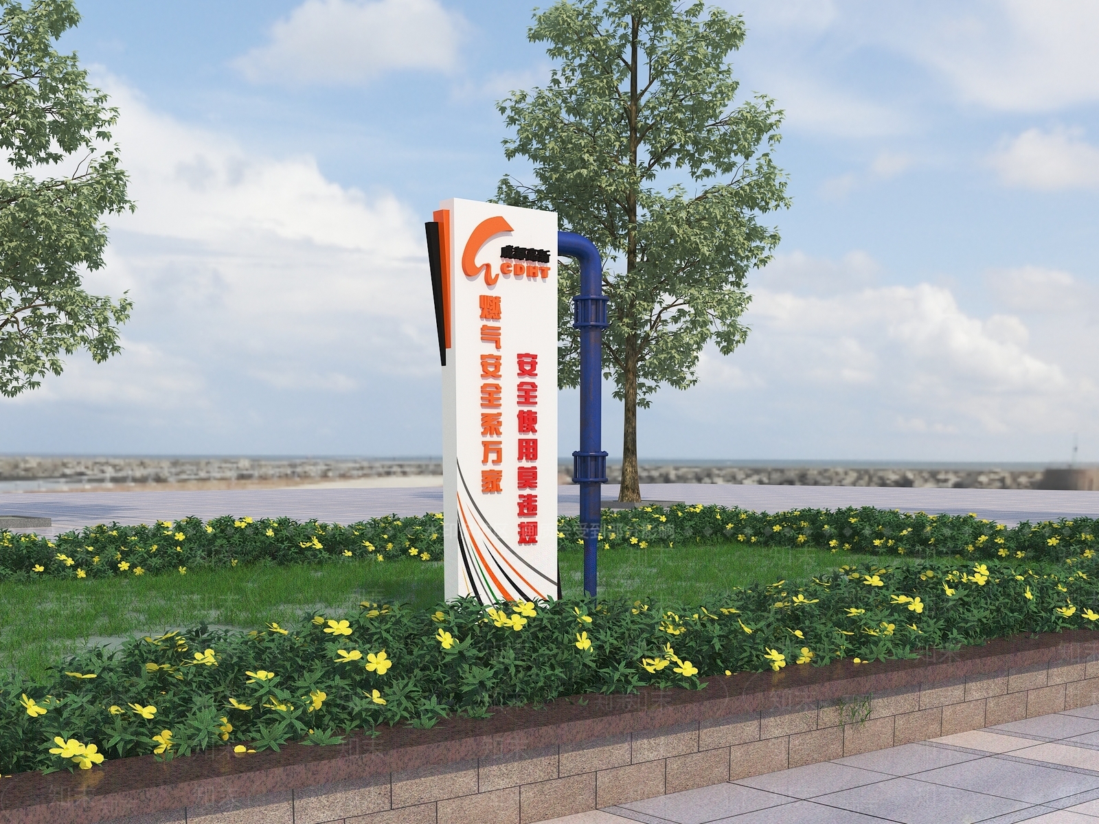 现代户外安全宣传牌3D模型下载【ID:1140387082】