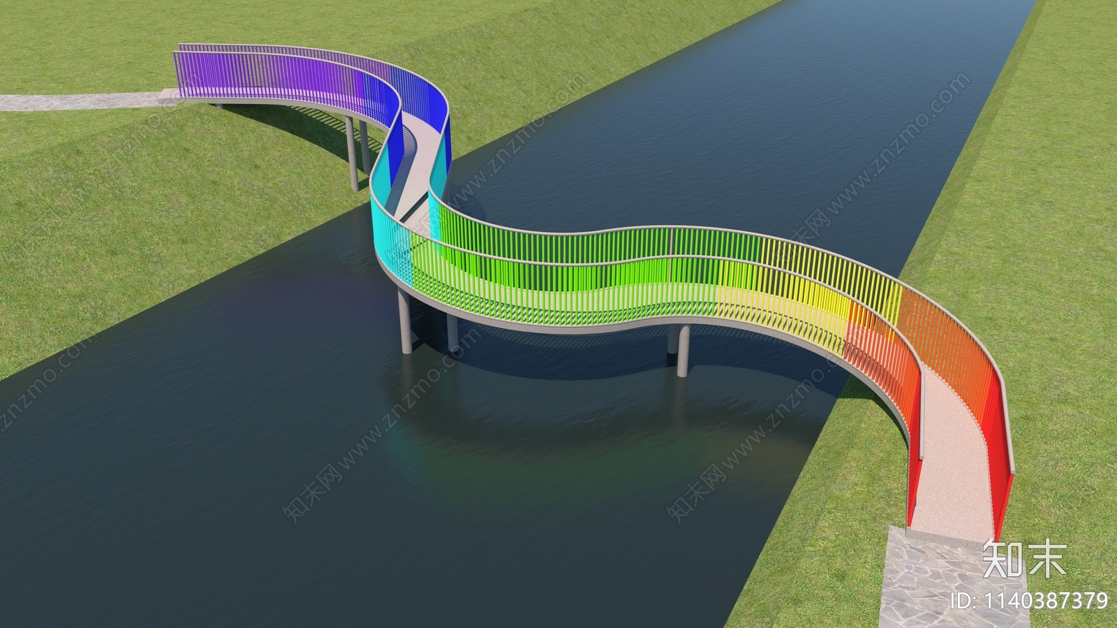现代景观彩虹桥SU模型下载【ID:1140387379】