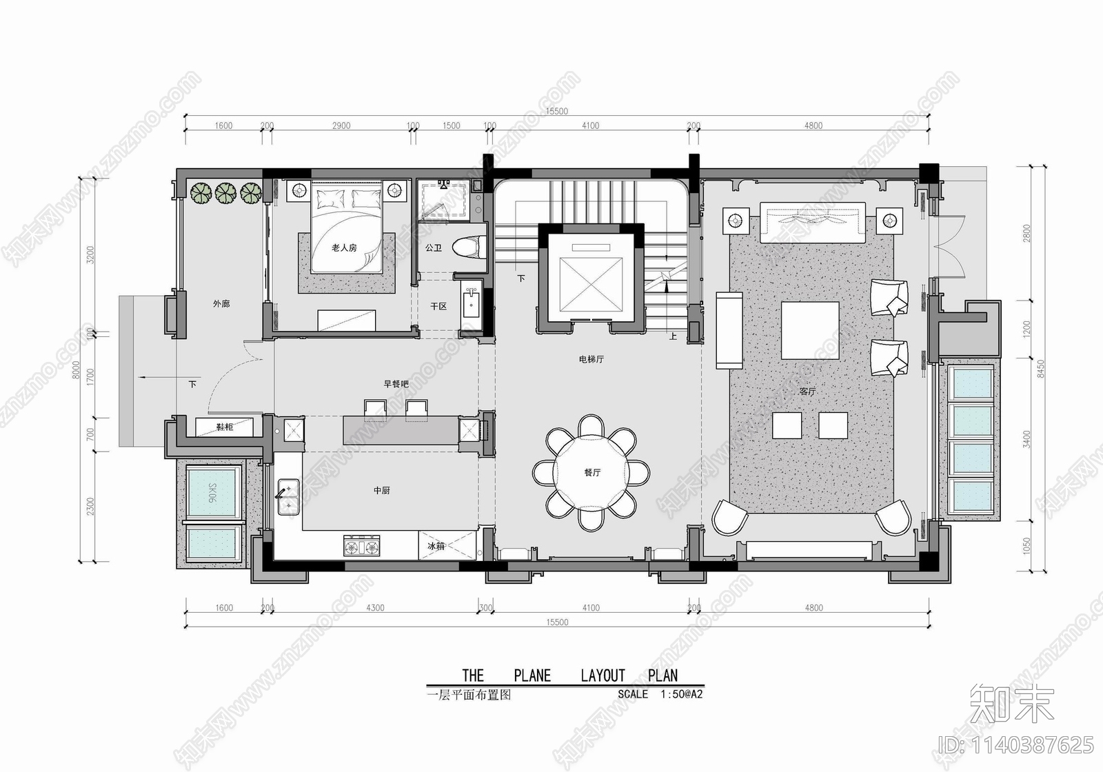 五层小别墅家装室内施工图下载【ID:1140387625】