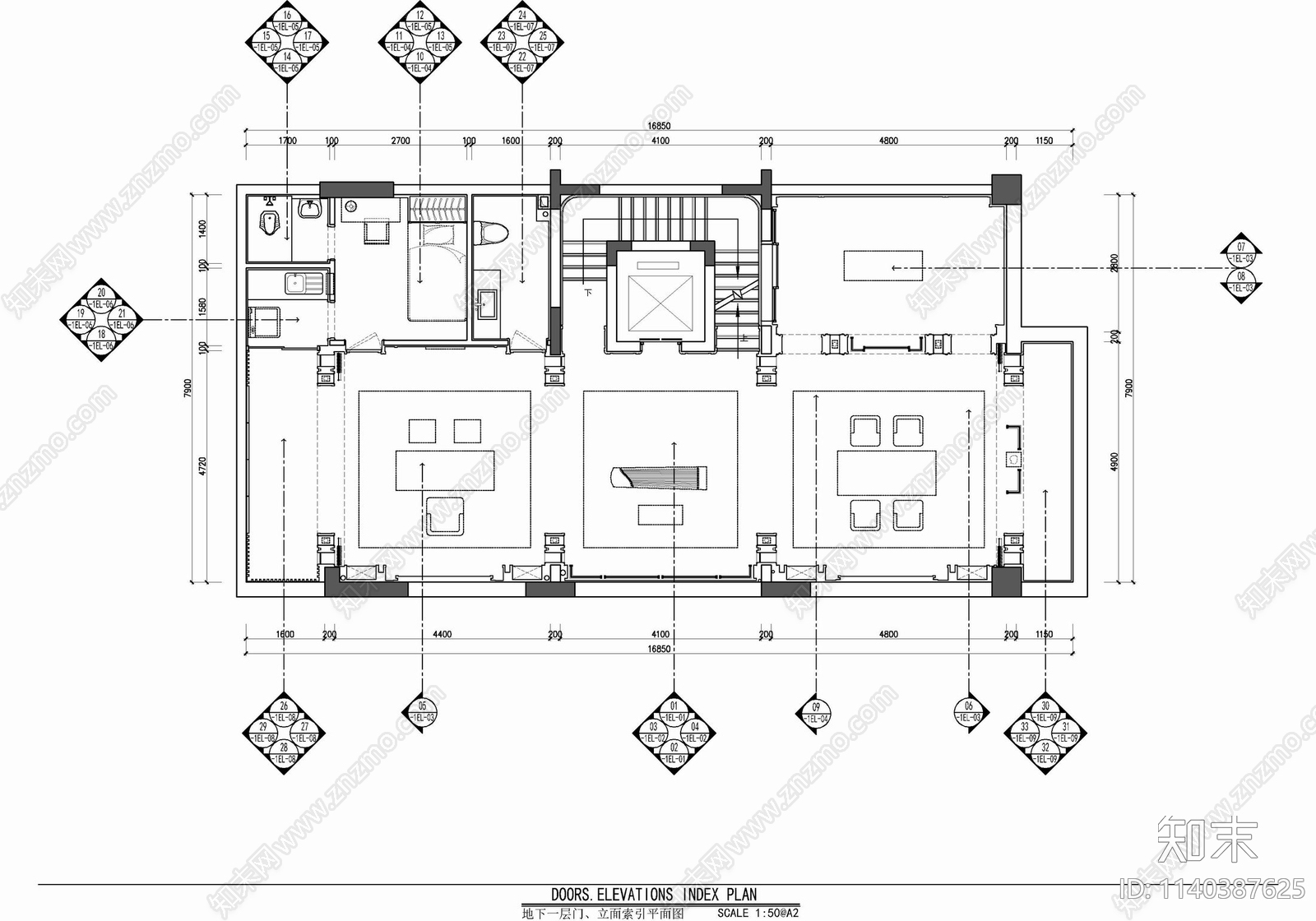 五层小别墅家装室内施工图下载【ID:1140387625】