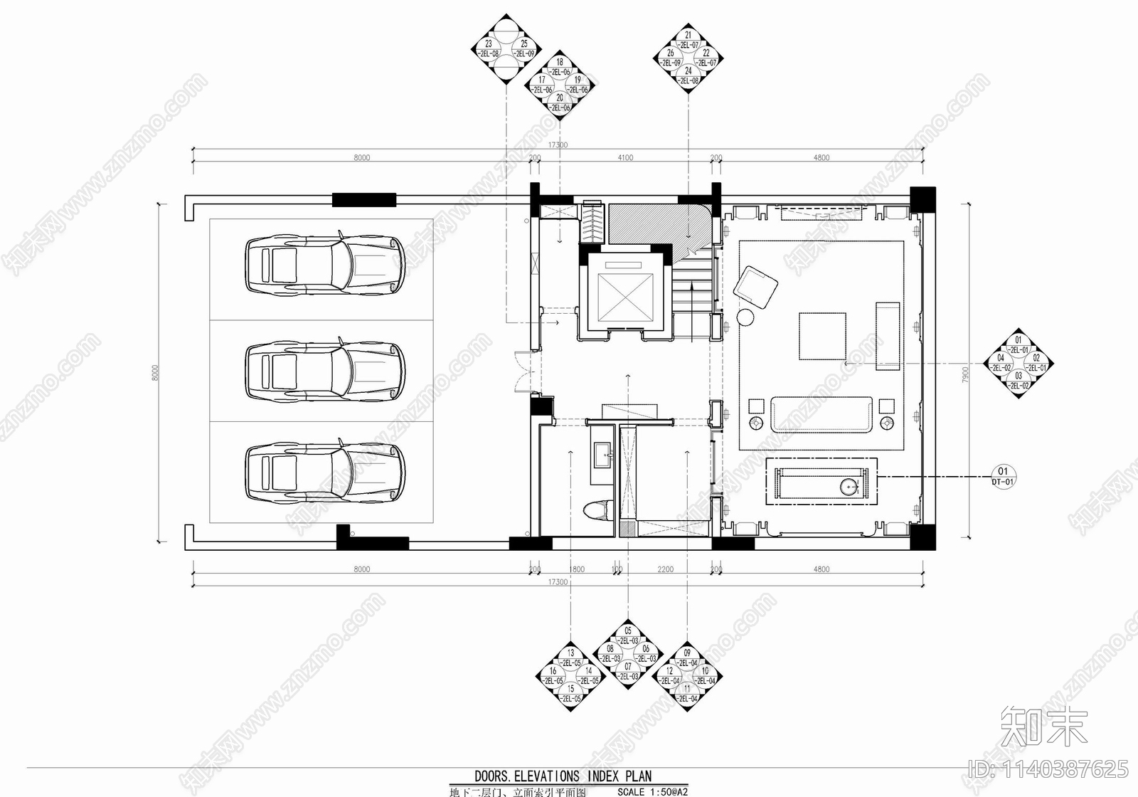 五层小别墅家装室内施工图下载【ID:1140387625】