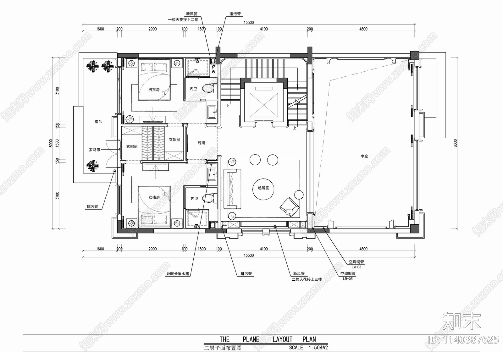 五层小别墅家装室内施工图下载【ID:1140387625】