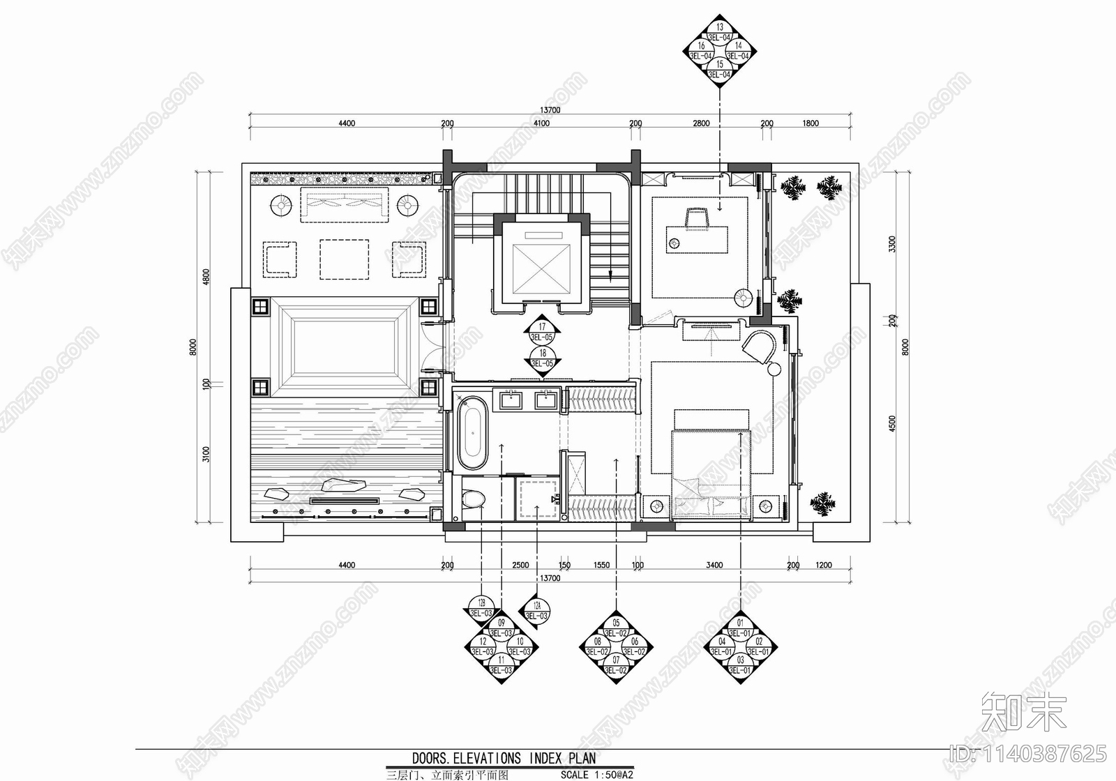 五层小别墅家装室内施工图下载【ID:1140387625】