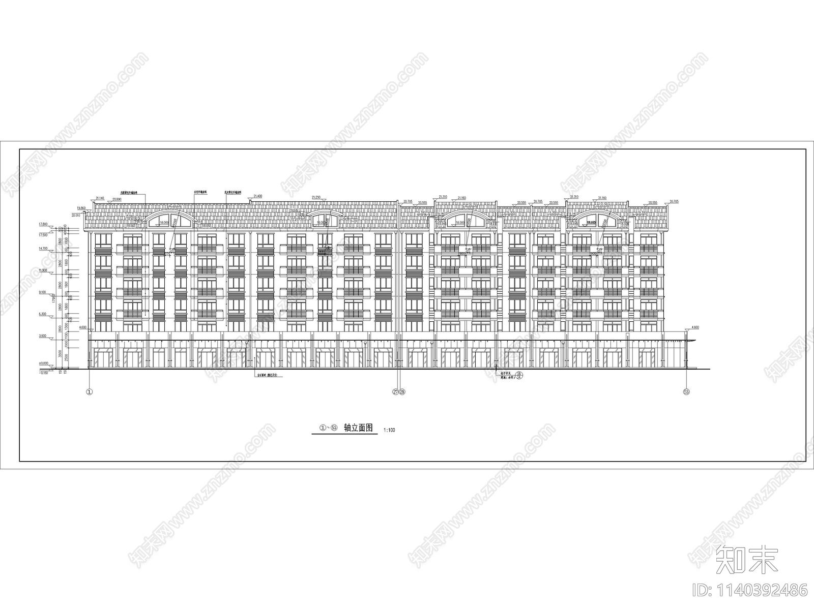 高层住宅建筑cad施工图下载【ID:1140392486】