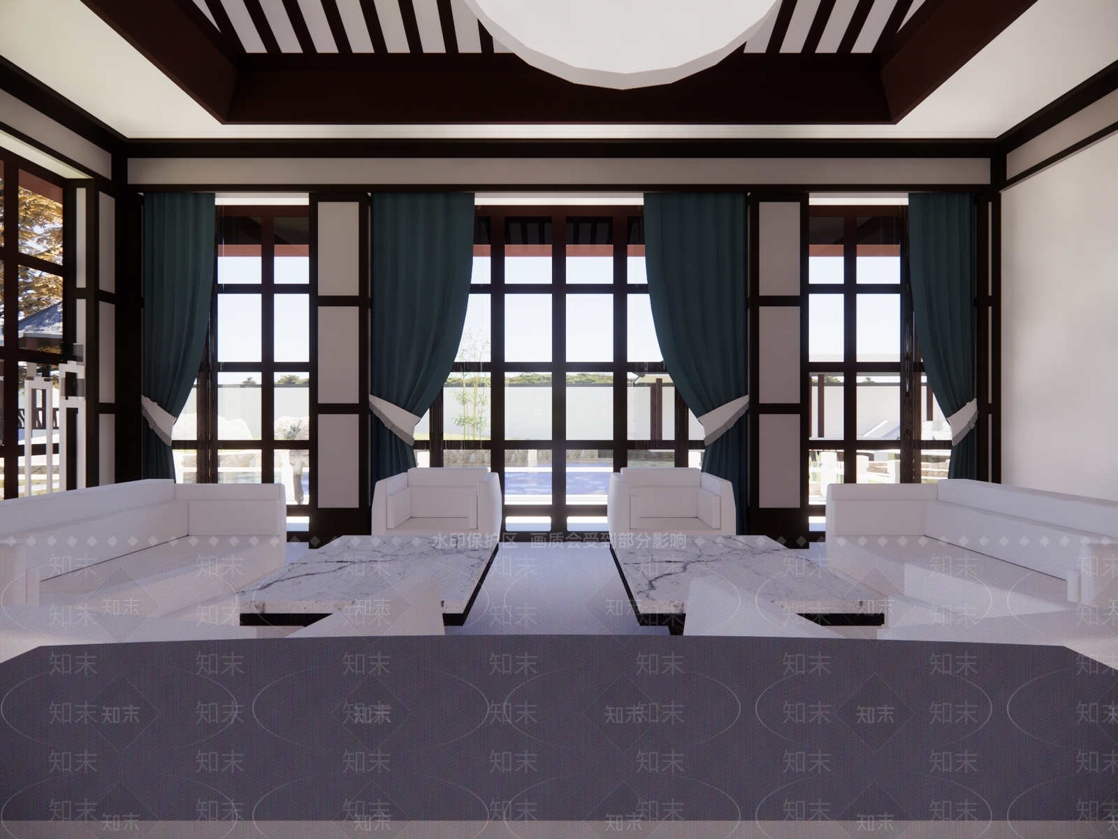 新中式酒店大堂SU模型下载【ID:1140392893】