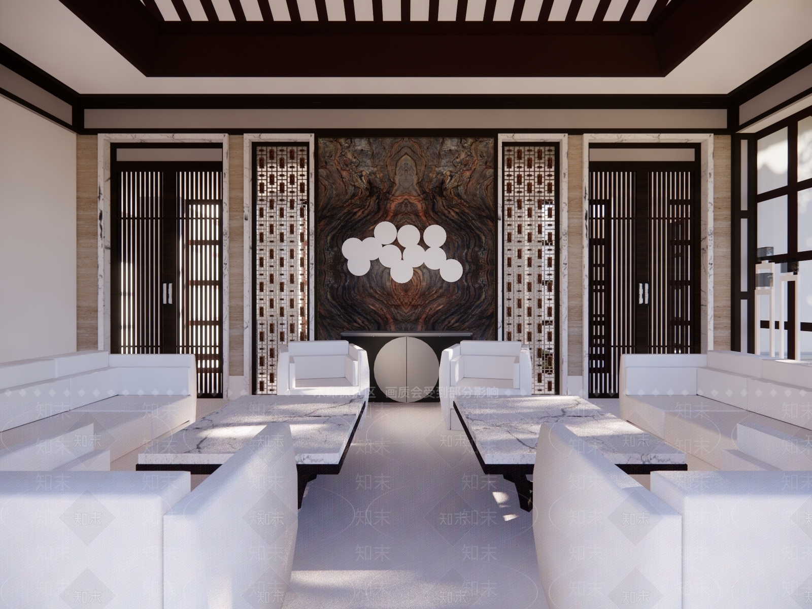 新中式酒店大堂SU模型下载【ID:1140392893】