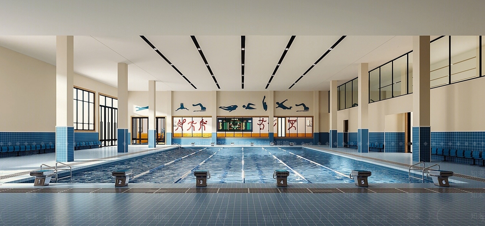 现代室内游泳池SU模型下载【ID:1140398973】