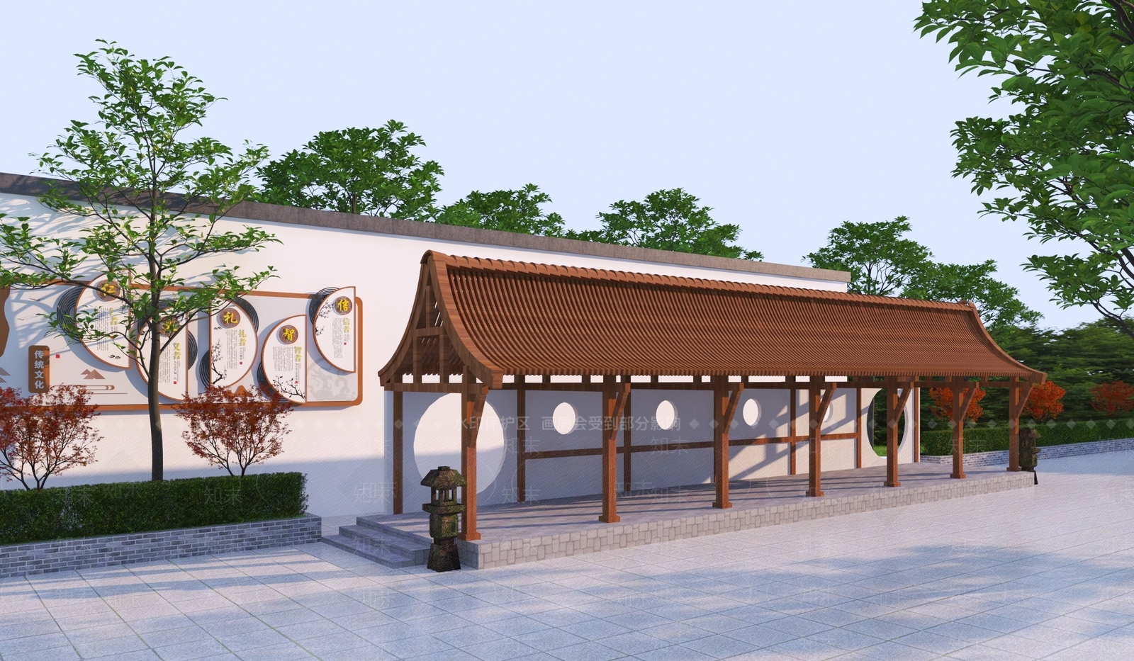 中式景观廊架3D模型下载【ID:1140404080】