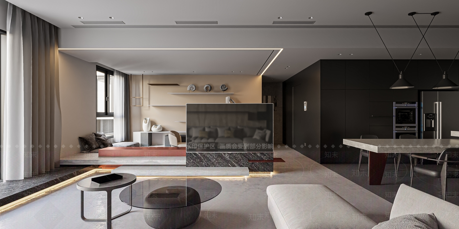 现代极简风格客餐厅SU模型下载【ID:1140404275】