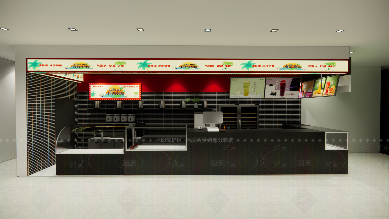 现代沙冰奶茶店SU模型下载【ID:1140419393】