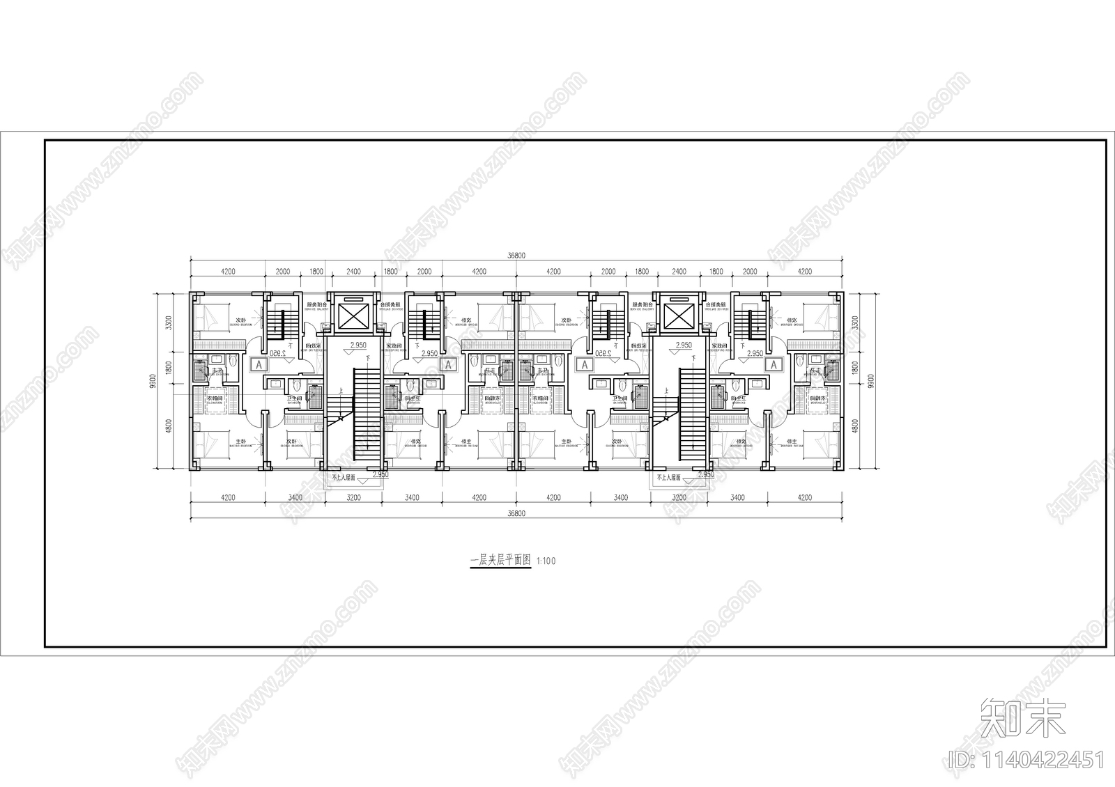 loft公寓建筑平面图施工图下载【ID:1140422451】