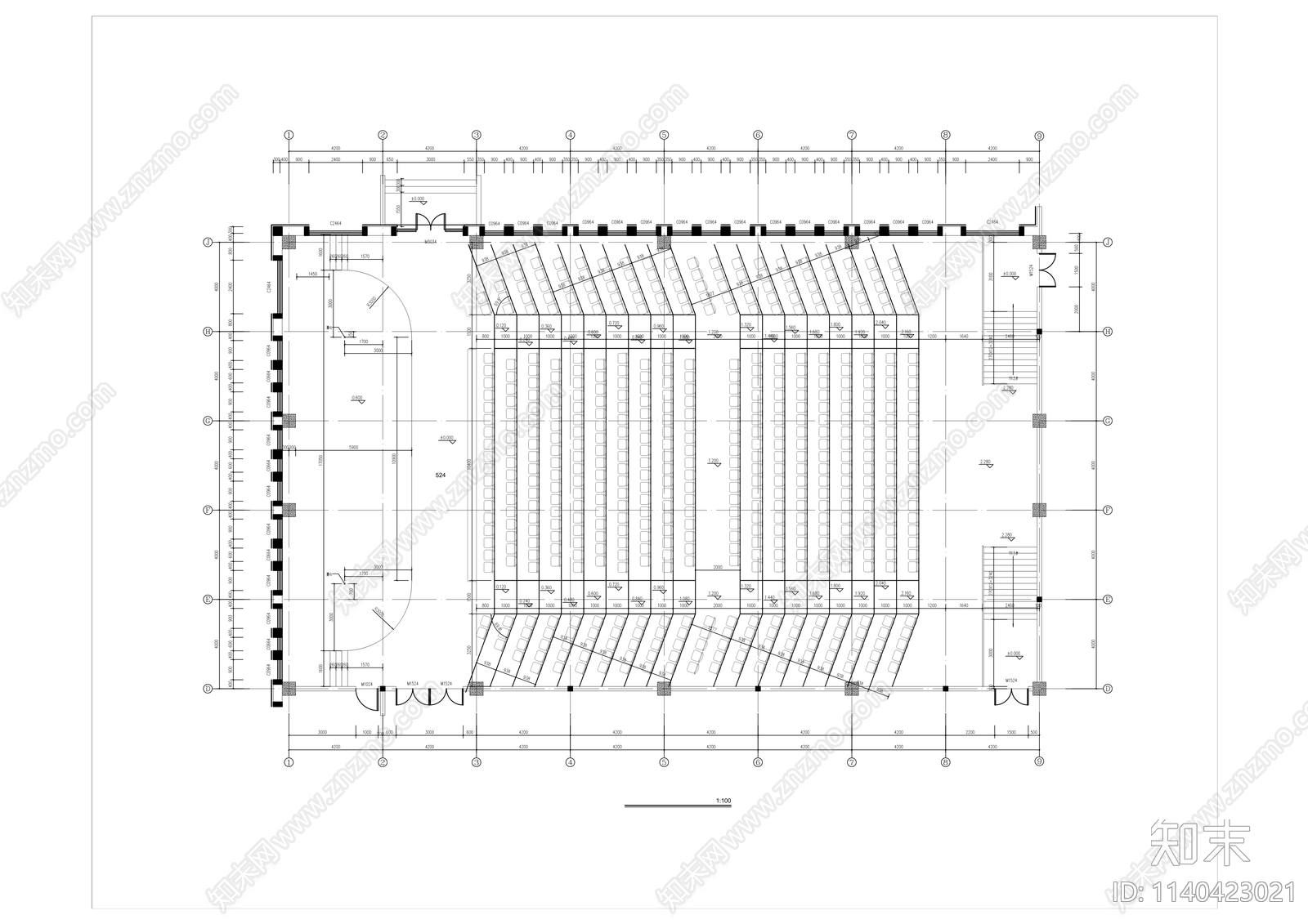 报告厅建筑cad施工图下载【ID:1140423021】